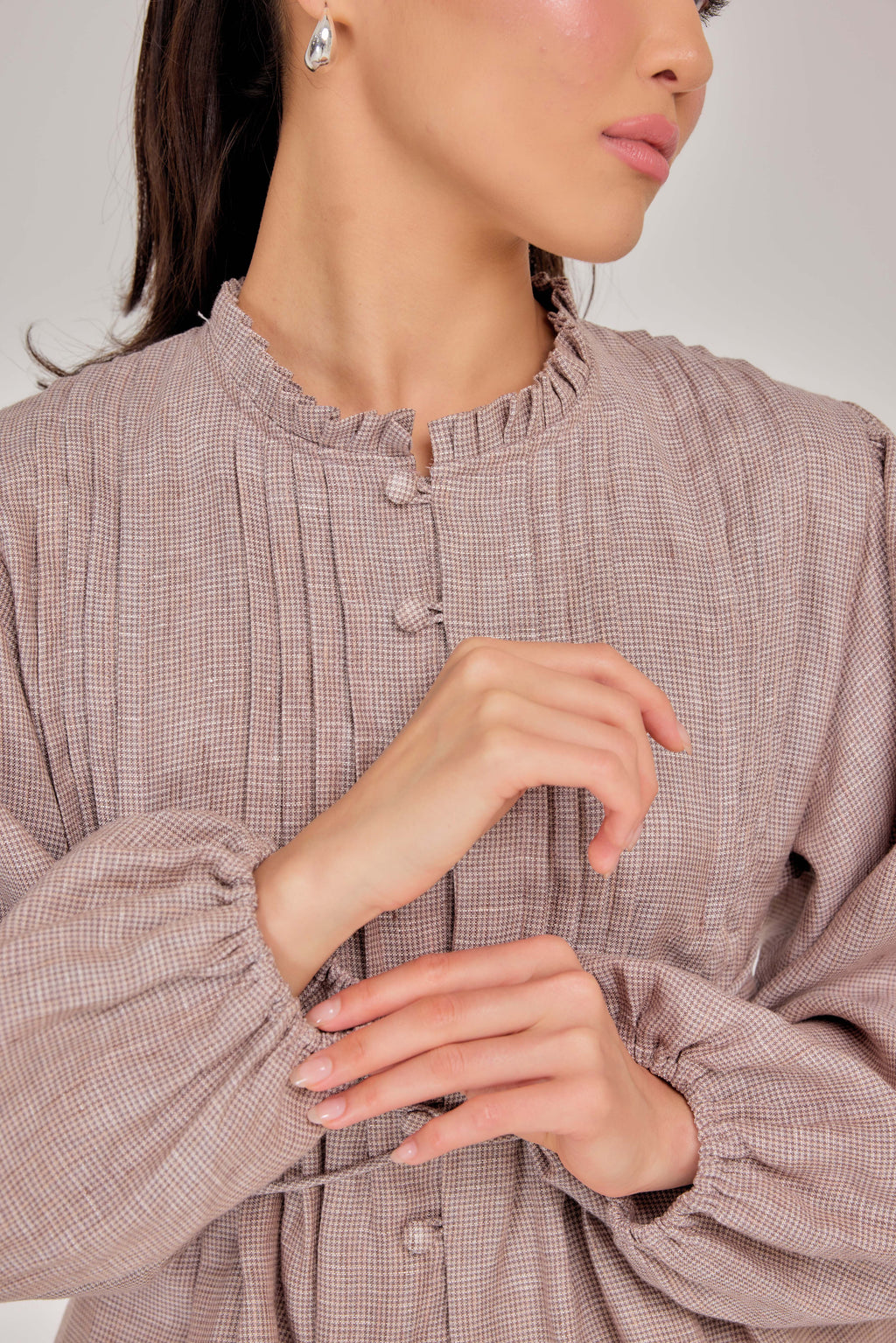 05 - The Daydream Tie-Waist in Baroque Micro-Check Weave Pure Linen Top