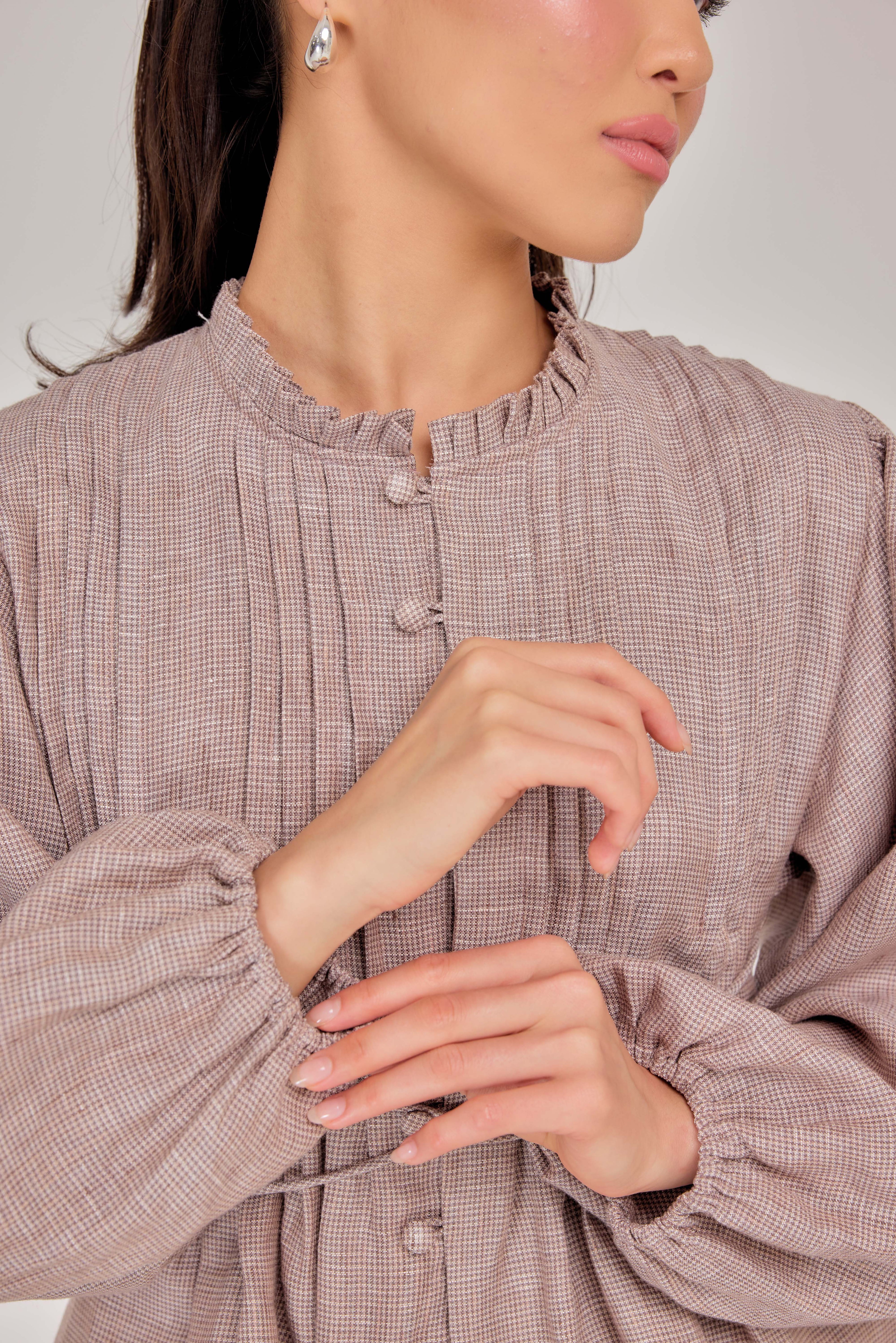 05 - The Daydream Tie-Waist in Baroque Micro-Check Weave Pure Linen Top