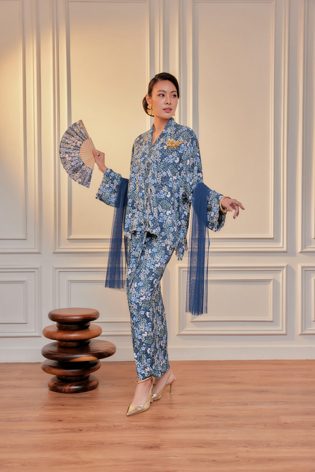 Imperial Plumbago - Indah Embroidery Kebaya with Matching Fan