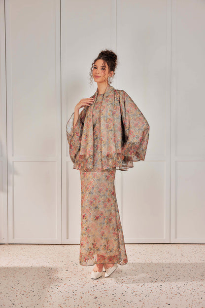 Venetta Two-piece Jacquard Chiffon Dress Set - Vintage Dreamy Floral (Full Lining)