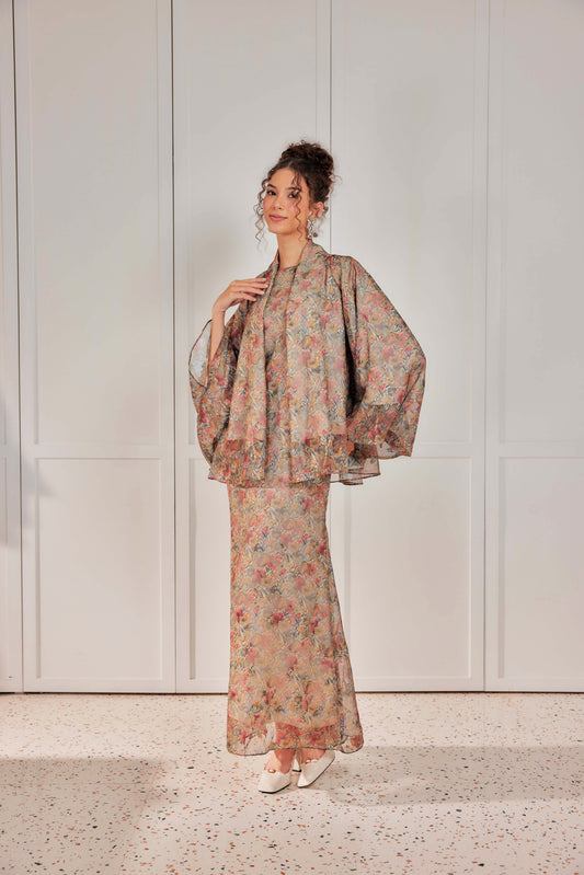 Venetta Two-piece Jacquard Chiffon Dress Set - Vintage Dreamy Floral (Full Lining)