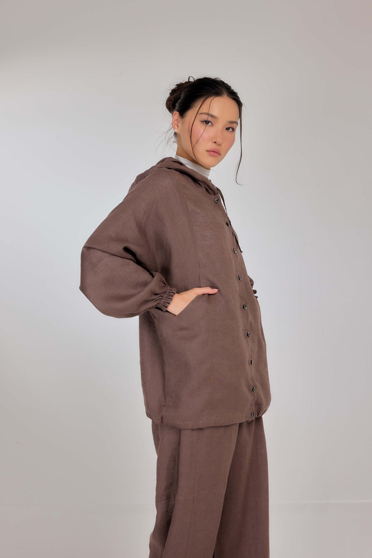10 - Earth - Pure Hemp Linen Button-Up Hooded Jacket