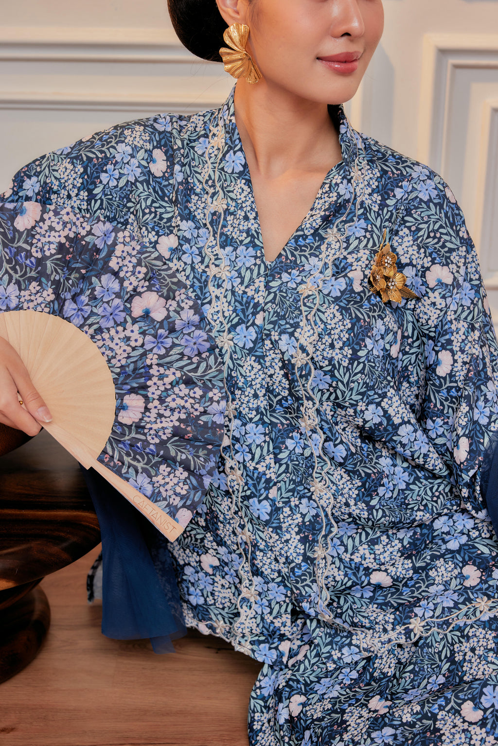 Imperial Plumbago - Indah Embroidery Kebaya with Matching Fan