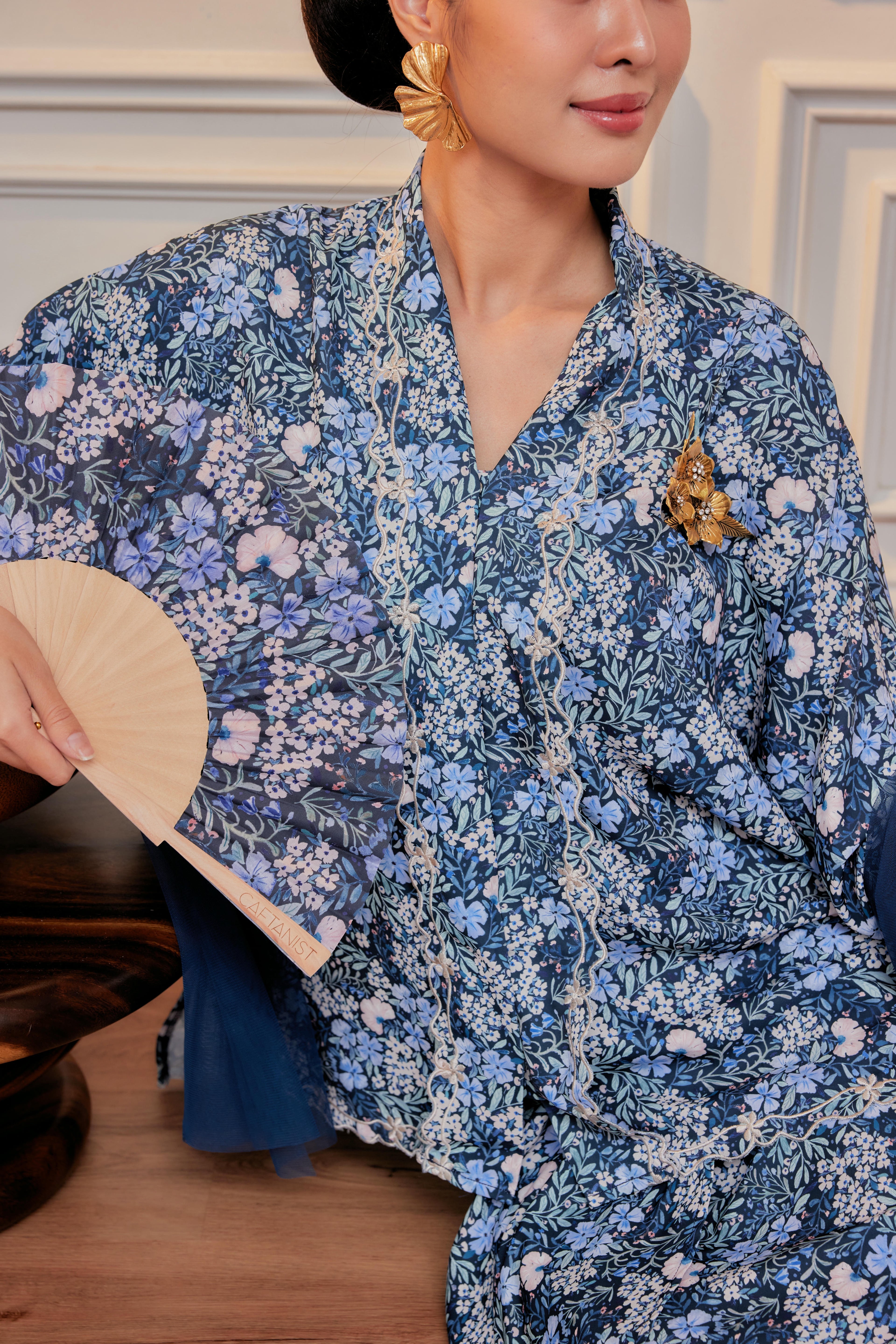 Imperial Plumbago - Indah Embroidery Kebaya with Matching Fan