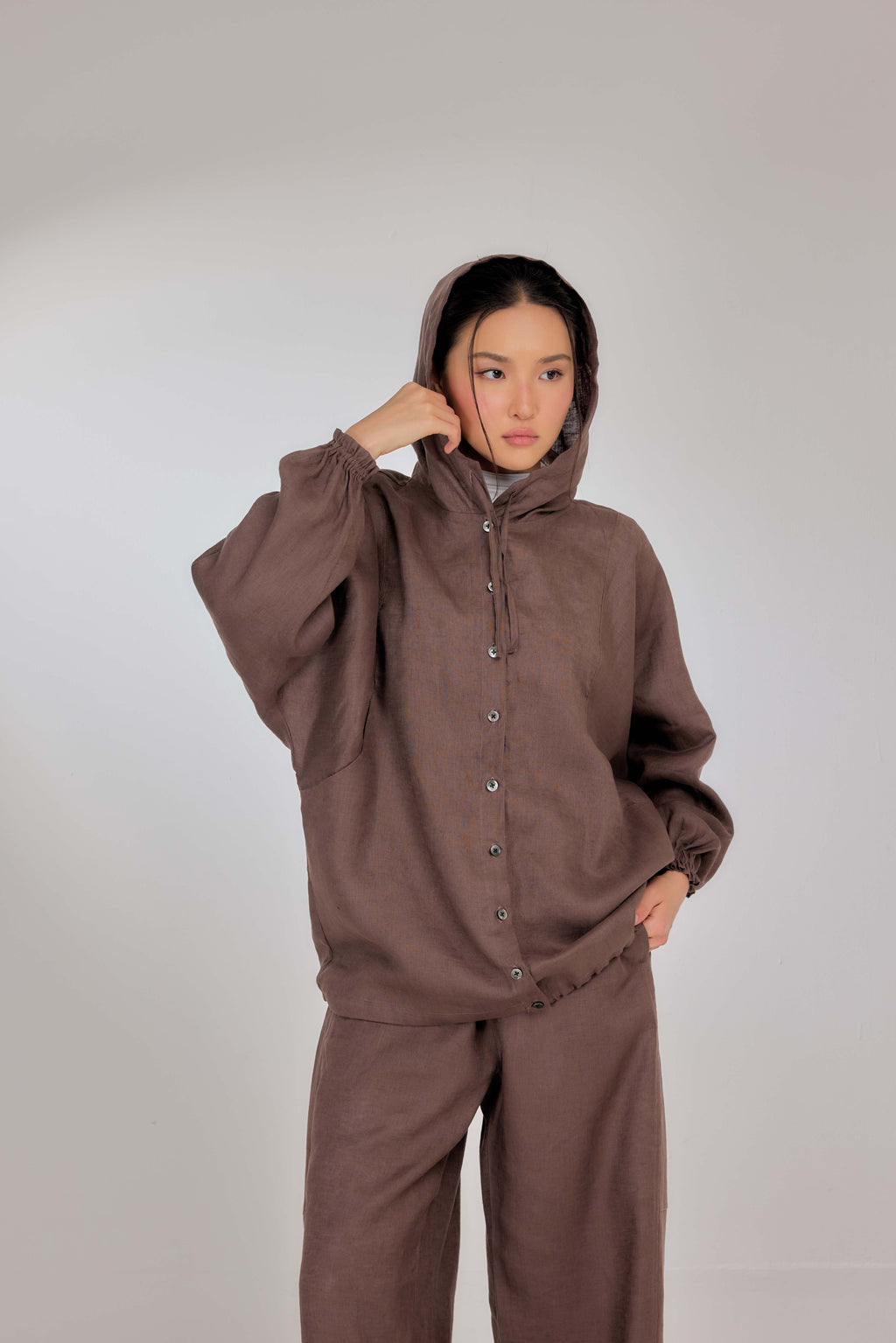 10 - Earth - Pure Hemp Linen Button-Up Hooded Jacket