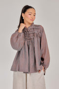 07 - The Heirloom Wave-Pleated Mélange Pure Linen Blouse in Glacier Haze