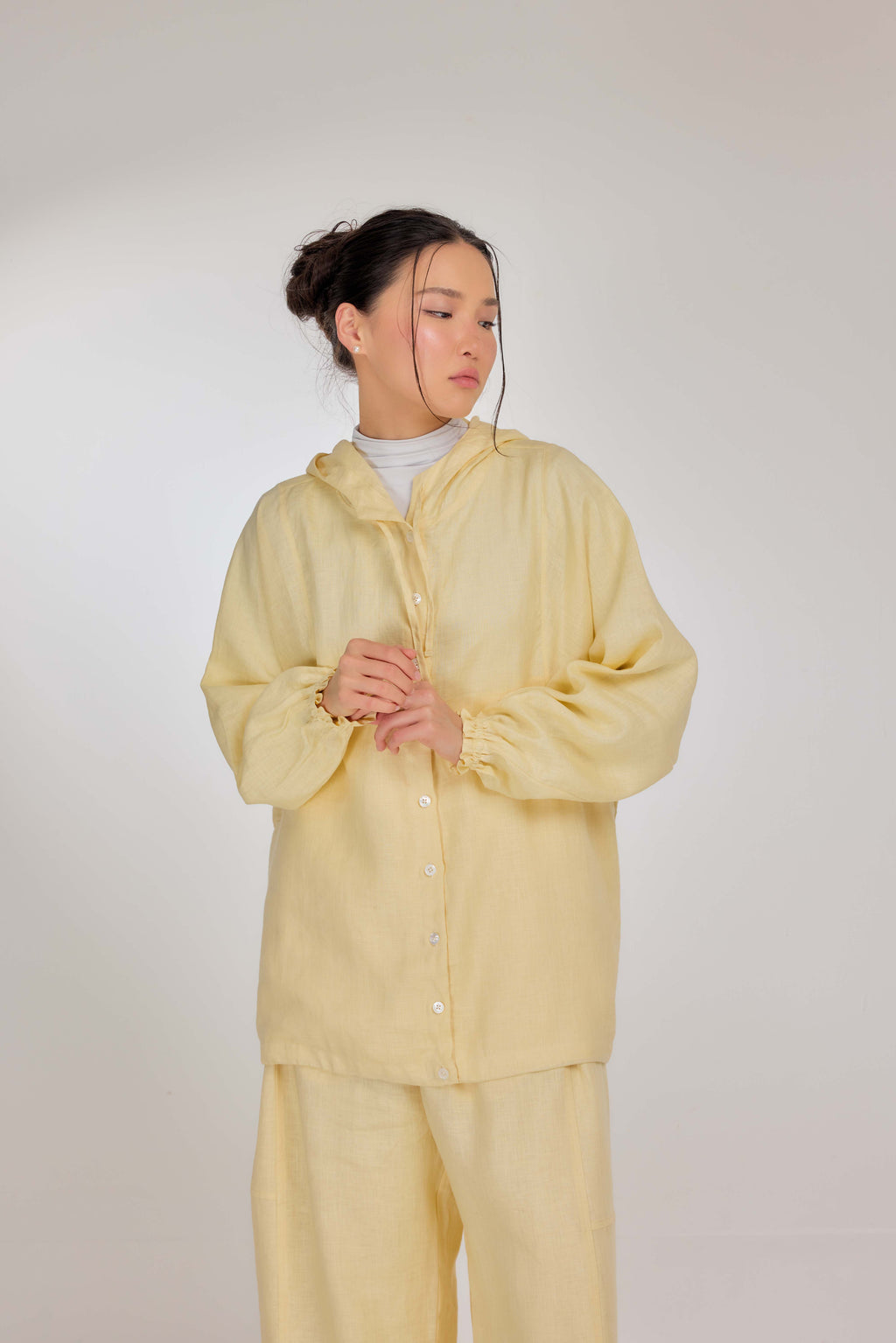 11 - Pineapple - Pure Hemp Linen Button-Up Hooded Jacket