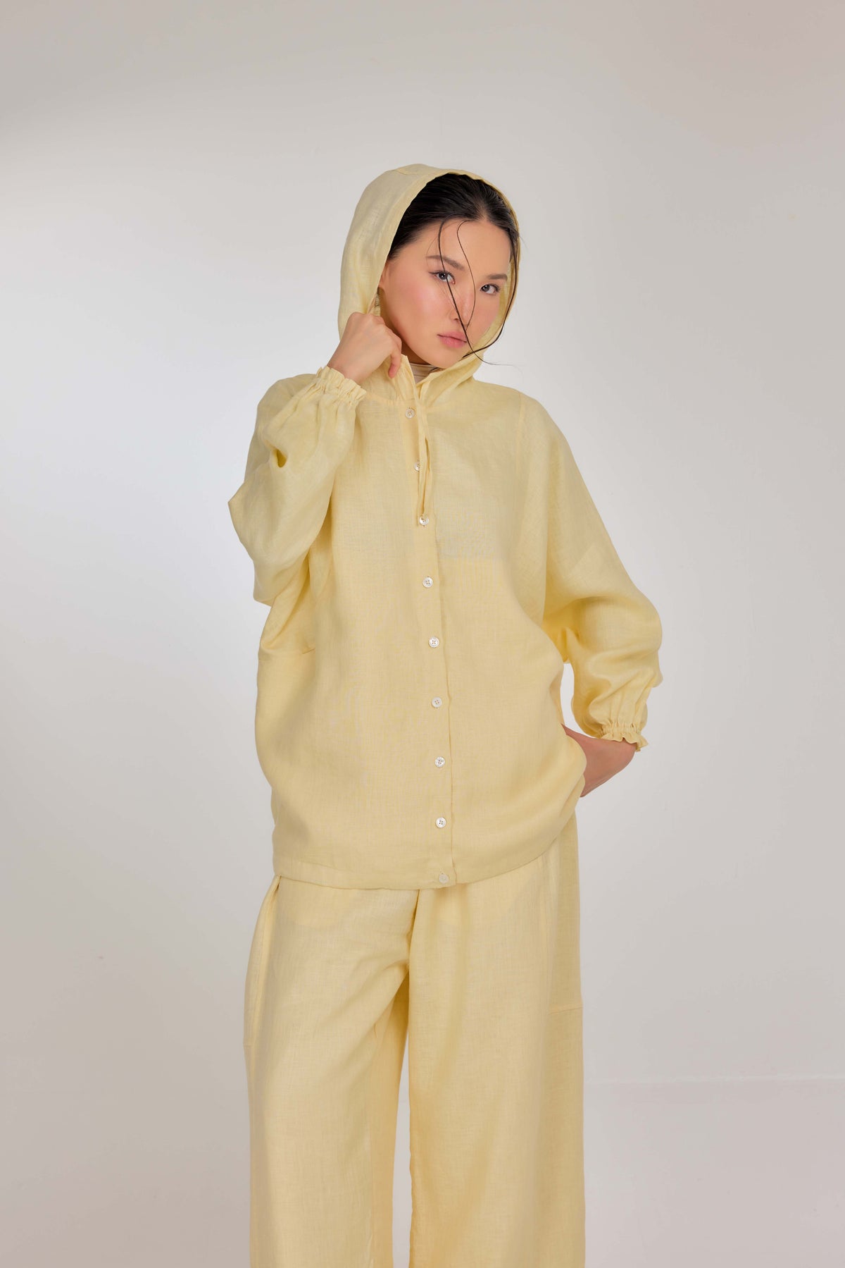 11 - Pineapple - Pure Hemp Linen Button-Up Hooded Jacket