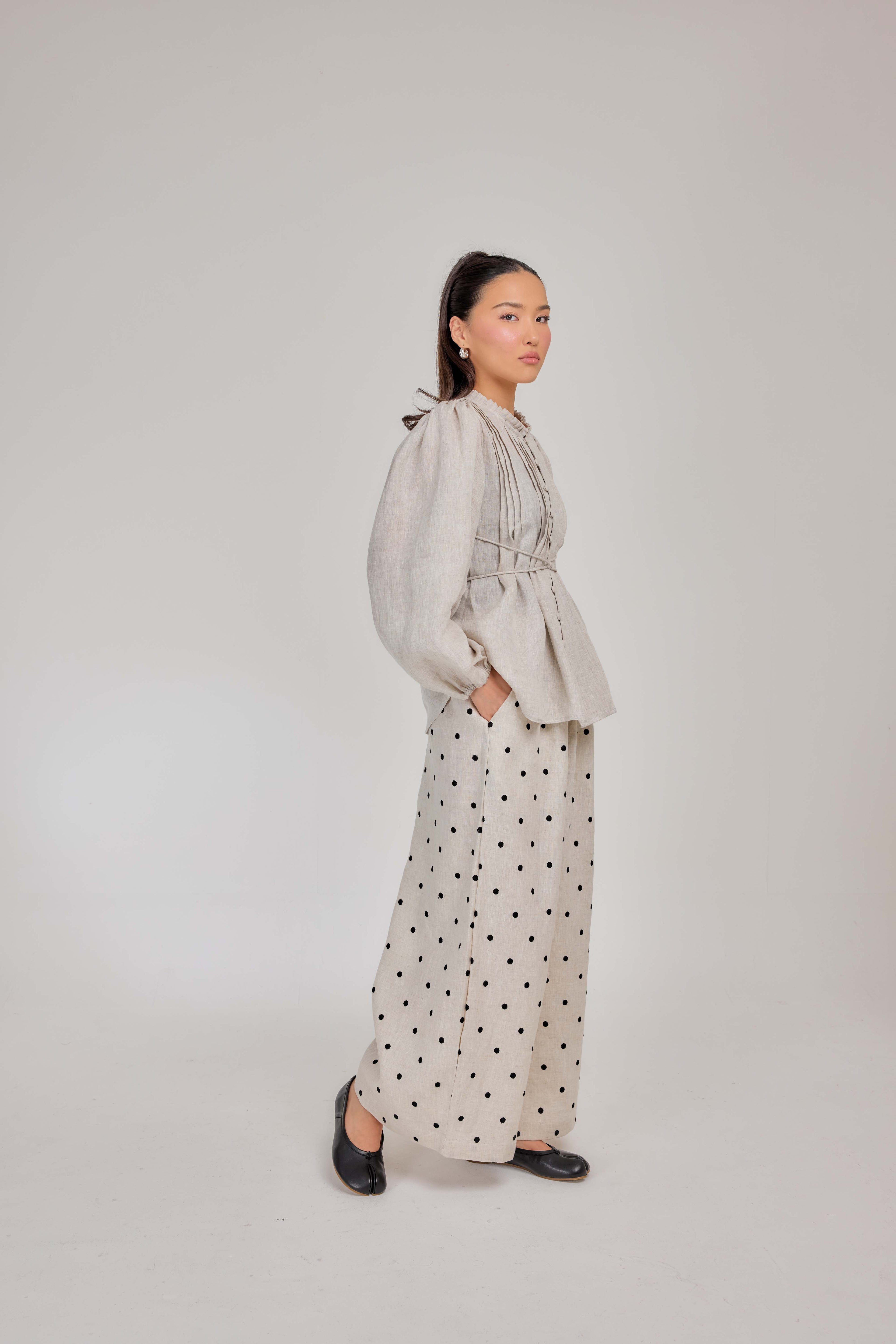 11 - The Daydream Tie-Waist Pure Linen Top in Natural Flax
