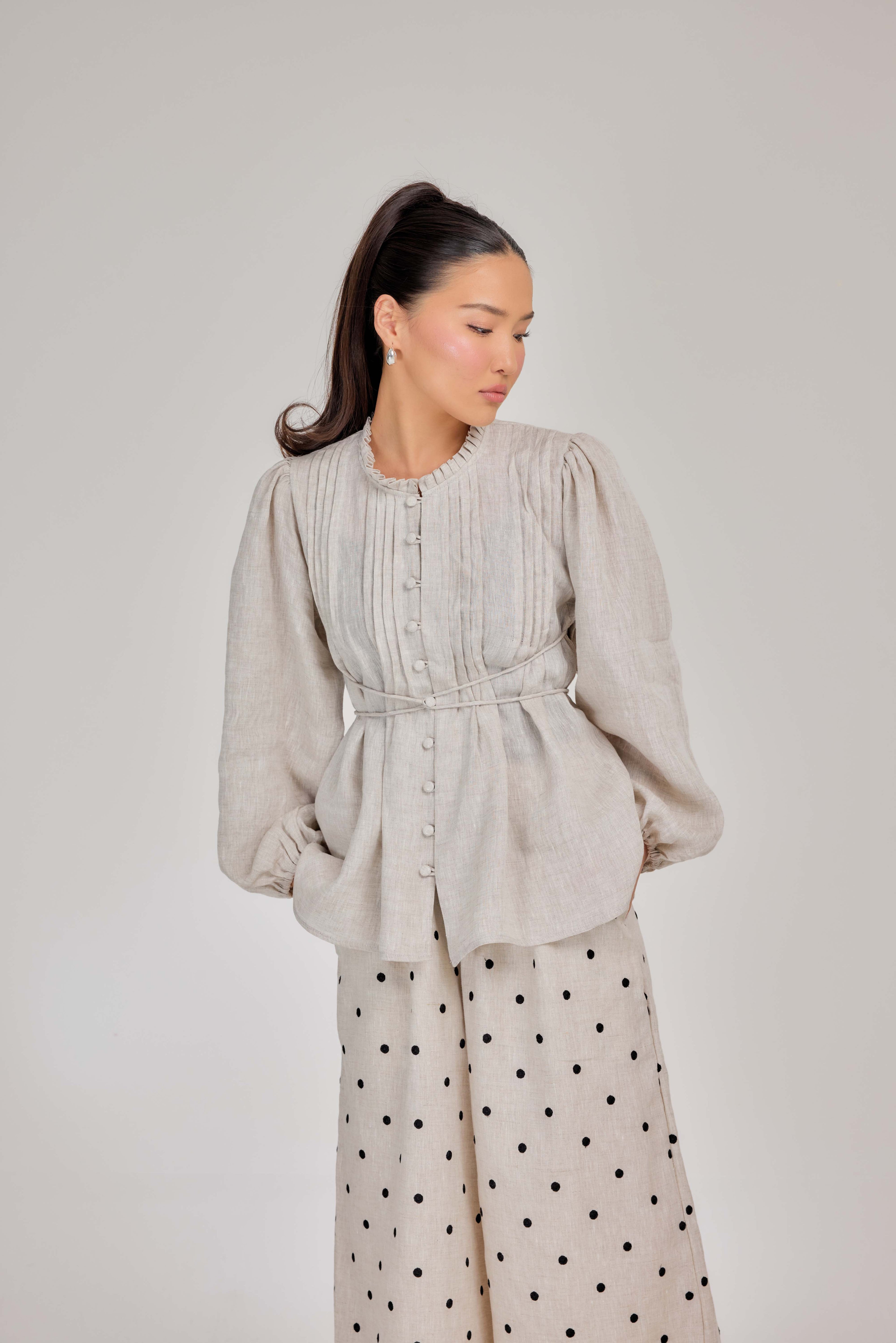 11 - The Daydream Tie-Waist Pure Linen Top in Natural Flax