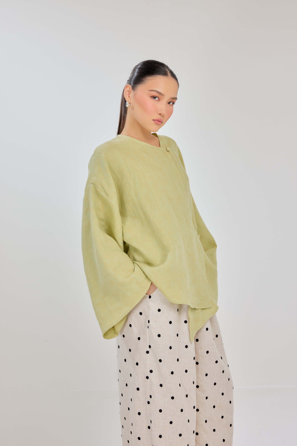 03 - Lime Punch - Mélange Pure Linen Wrap Top