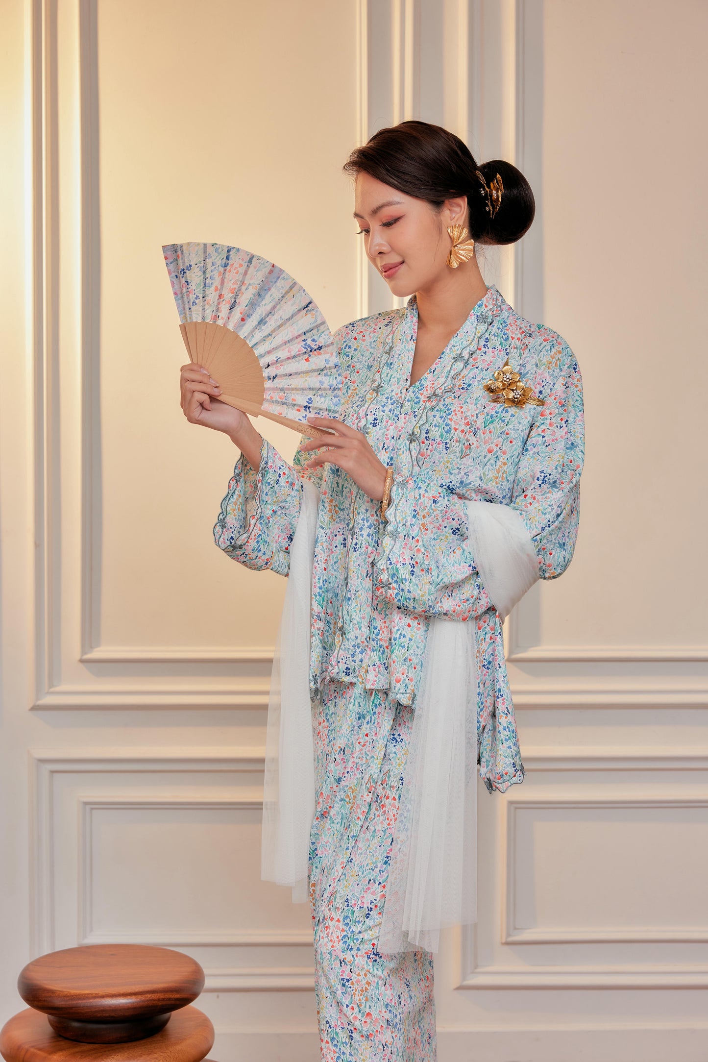 Summer Bloom - Indah Embroidery Kebaya with Matching Fan