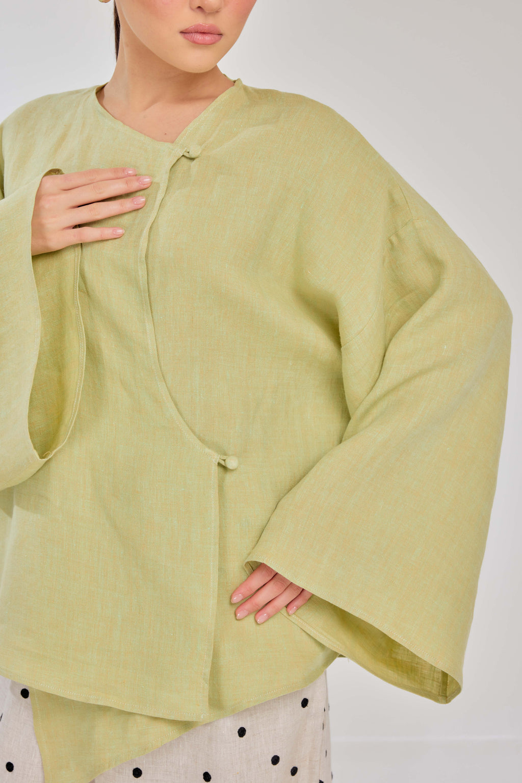 03 - Lime Punch - Mélange Pure Linen Wrap Top