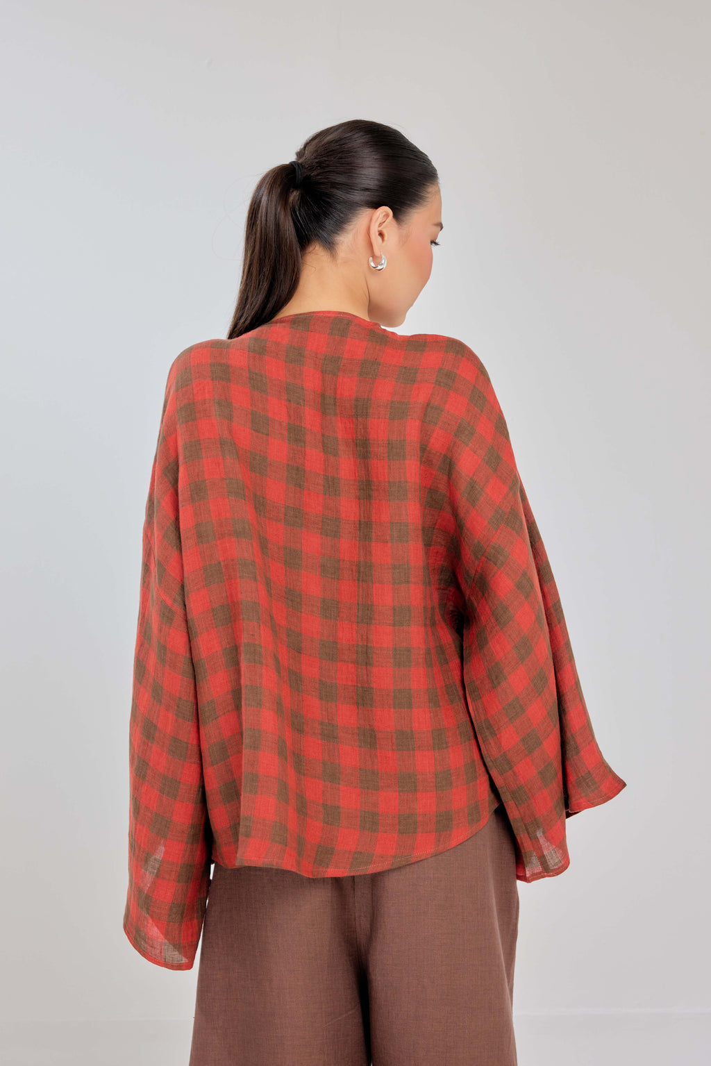04 - Autumn - Checkered Pure Linen Wrap Top