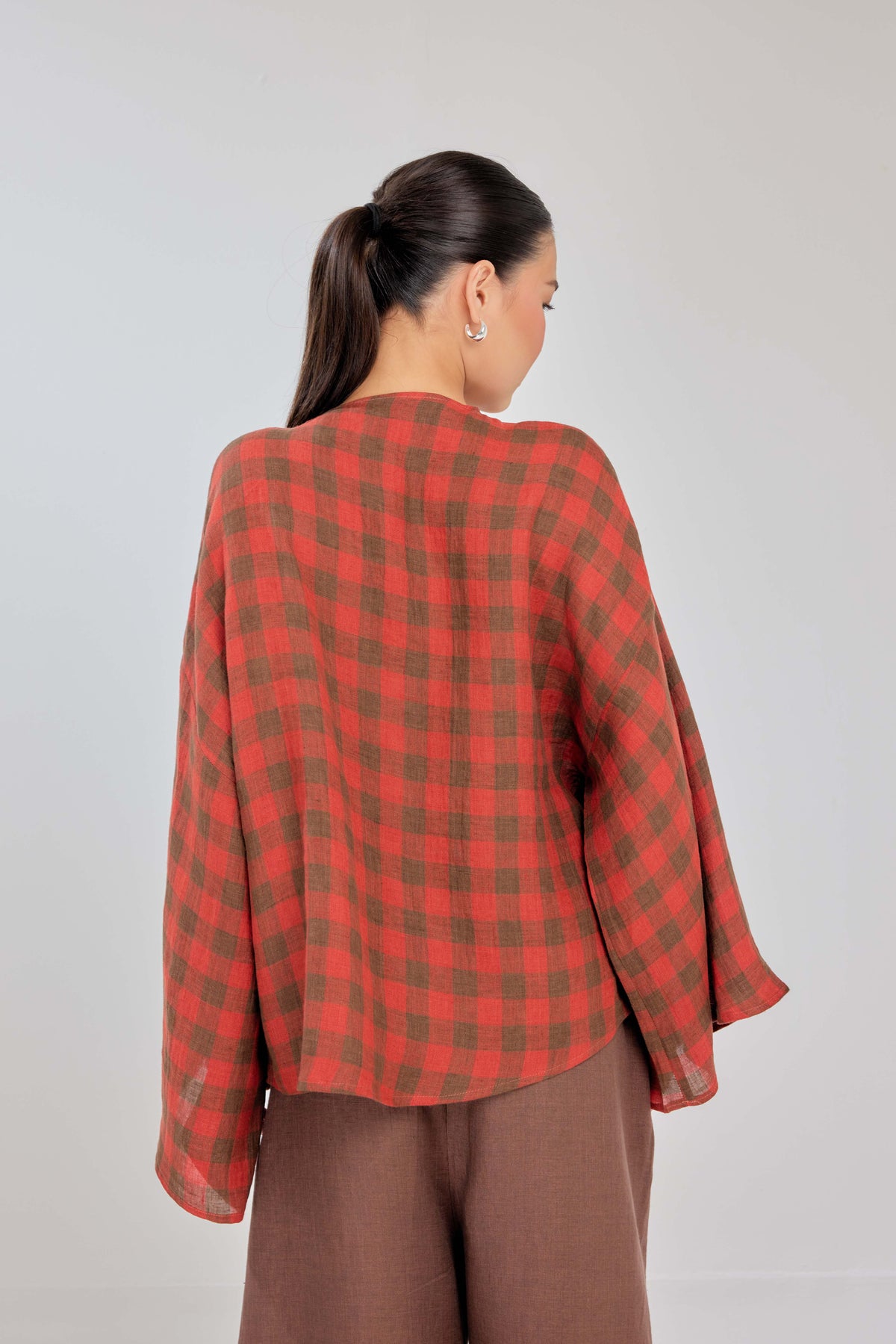 04 - Autumn - Checkered Pure Linen Wrap Top