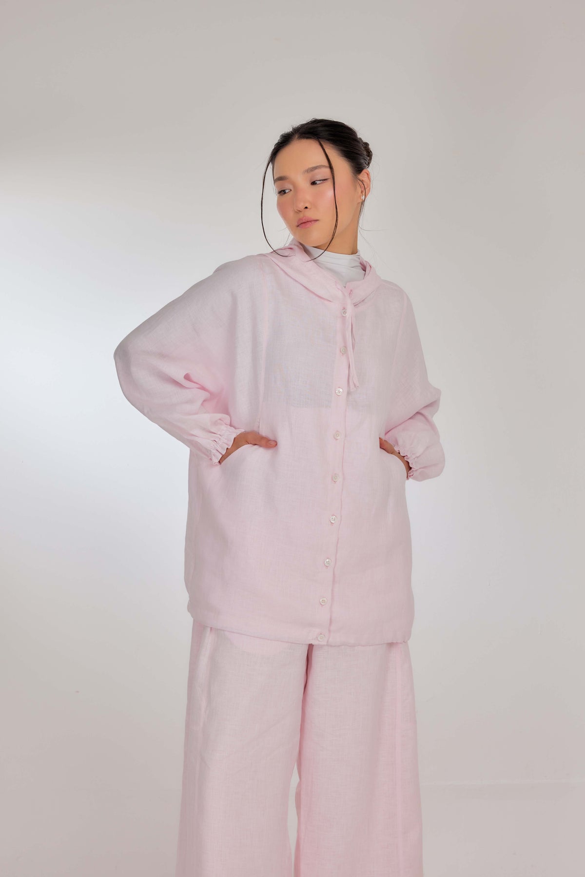 01 - Sweet Pea - Pure Hemp Linen Button-Up Hooded Jacket