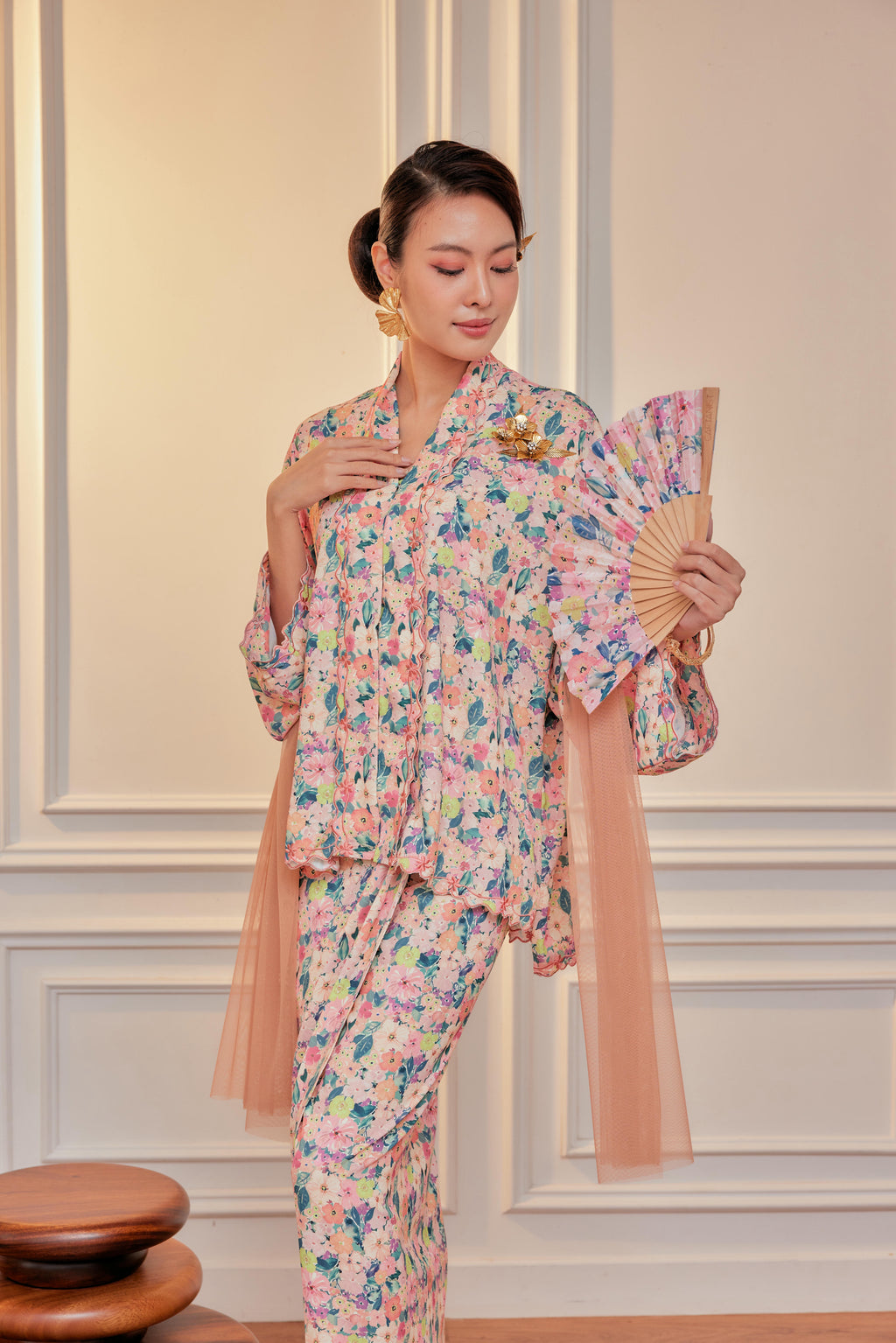 Carnation Garden - Indah Embroidery Kebaya with Matching Fan