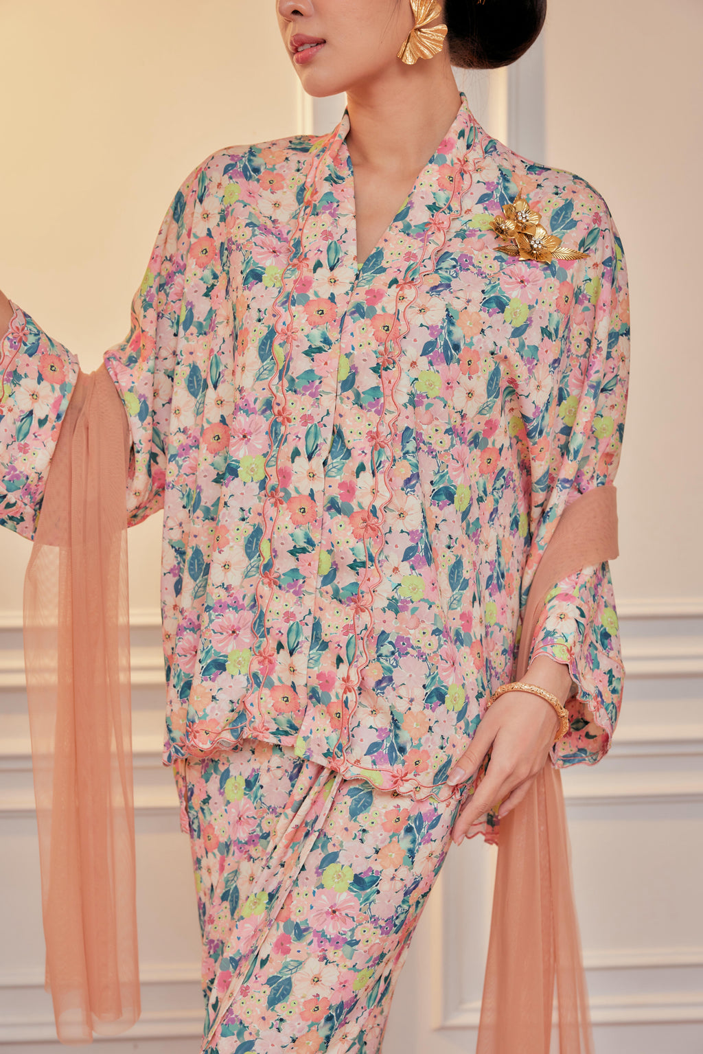 Carnation Garden - Indah Embroidery Kebaya with Matching Fan