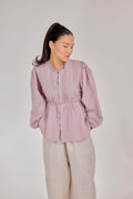 12 - The Daydream Tie-Waist Pure Linen Top in Mauve Mist