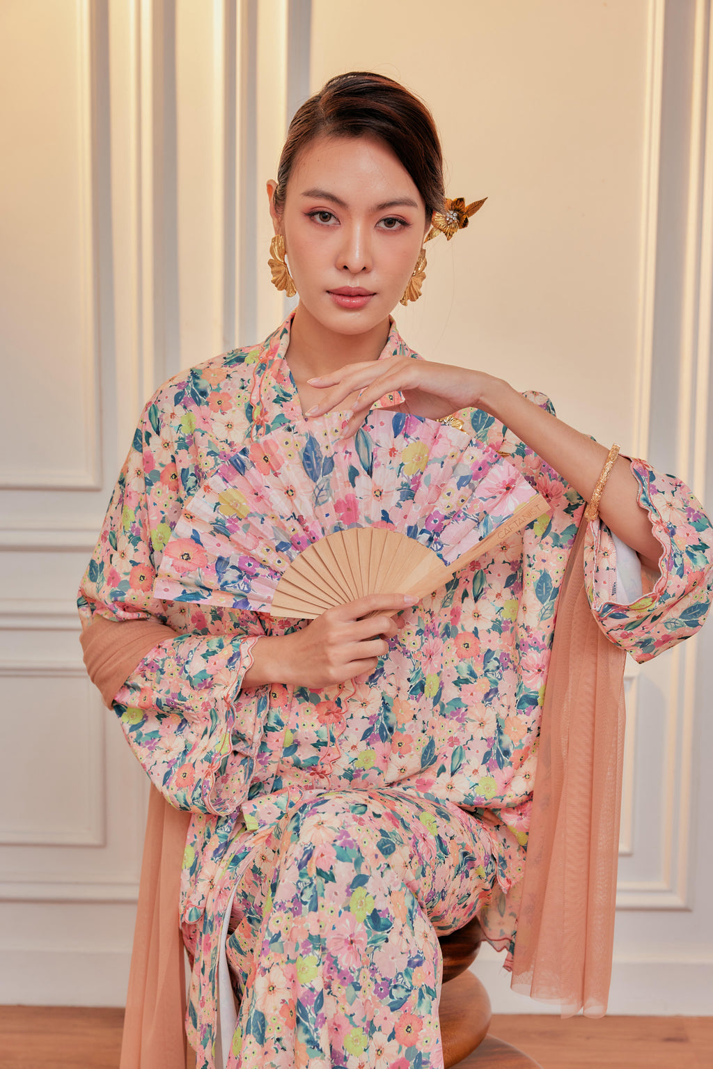 Carnation Garden - Indah Embroidery Kebaya with Matching Fan