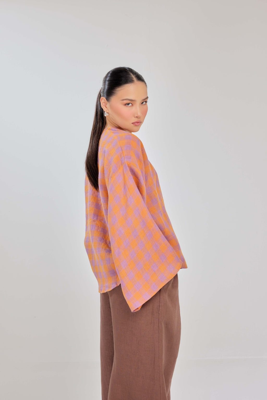 02 - Gelato - Checkered Pure Linen Wrap Top