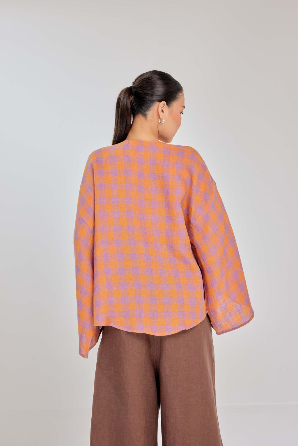 02 - Gelato - Checkered Pure Linen Wrap Top