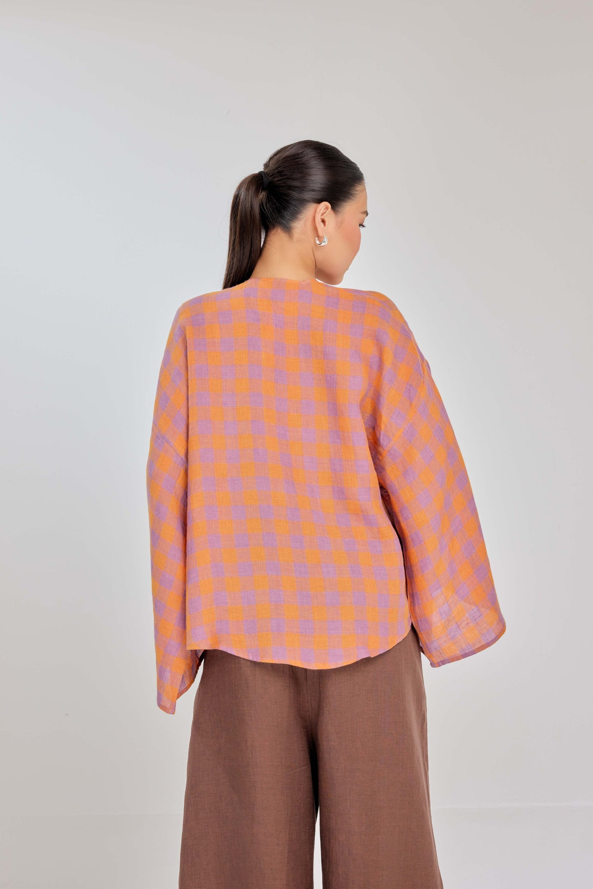 02 - Gelato - Checkered Pure Linen Wrap Top