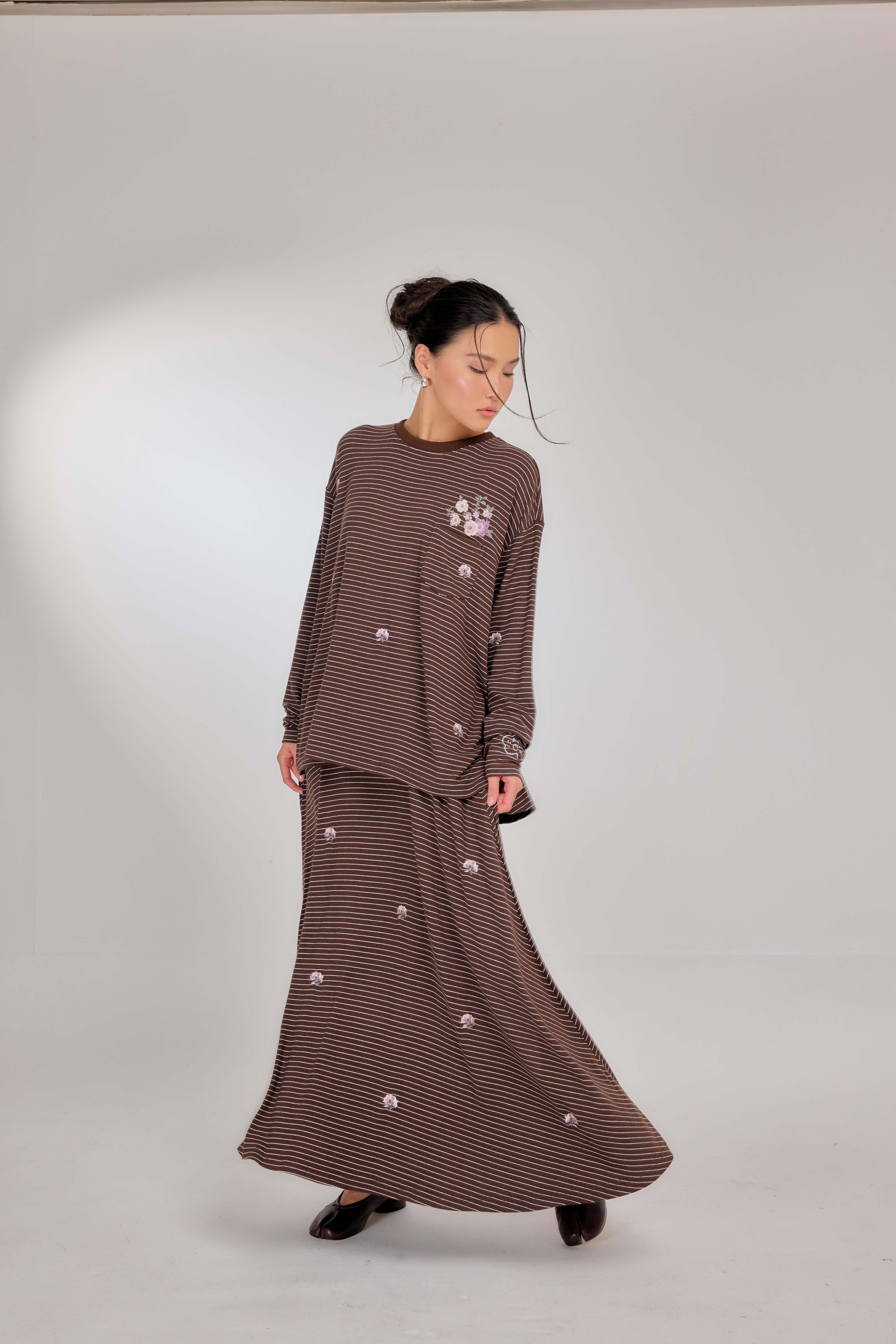 Embroidered Jardin Marinière Striped Two-Piece - Tiramisu