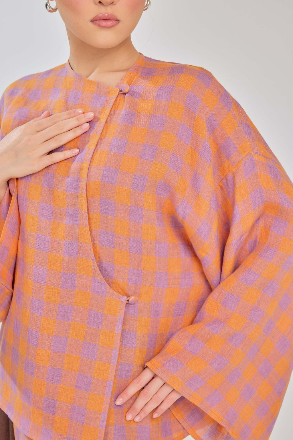 02 - Gelato - Checkered Pure Linen Wrap Top