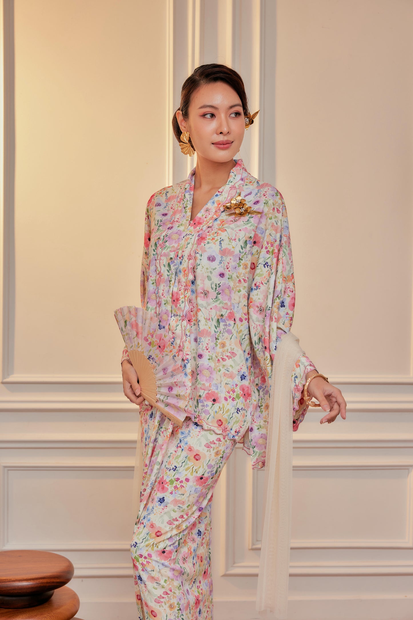 Flower Field - Indah Embroidery Kebaya with Matching Fan