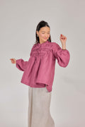 10 - The Heirloom Wave-Pleated Pure Linen Blouse in Berry Rose