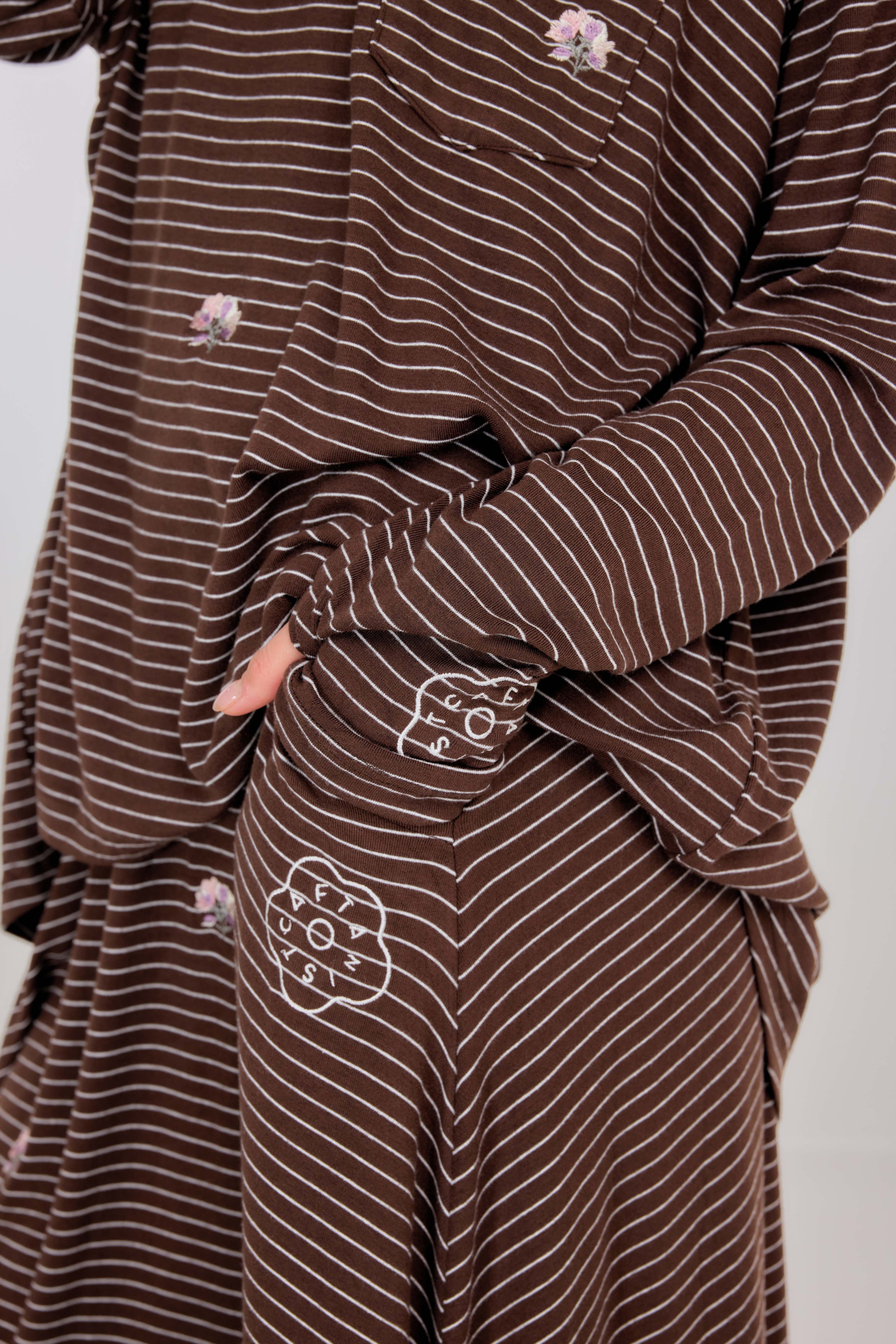 Embroidered Jardin Marinière Striped Two-Piece - Tiramisu