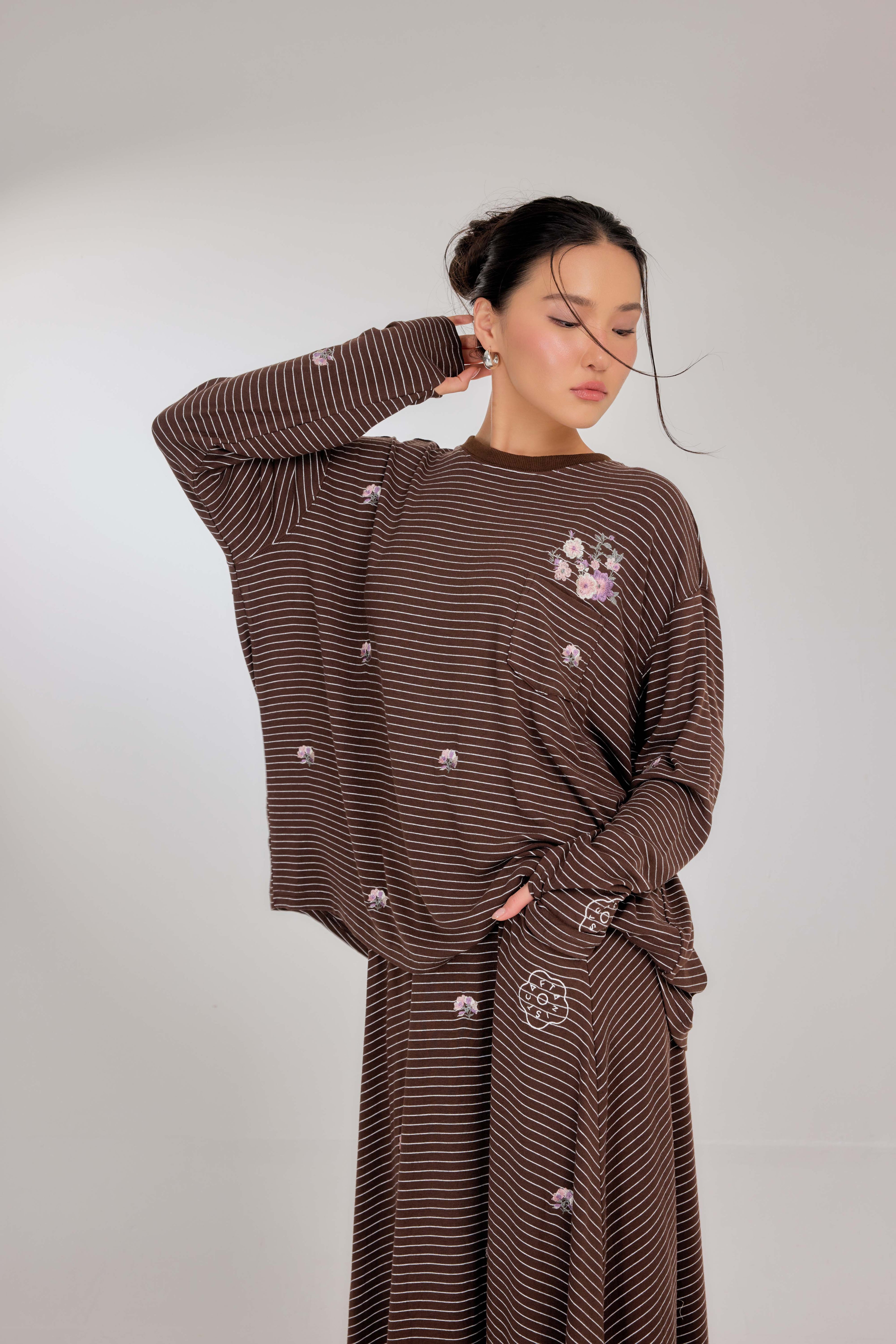 Embroidered Jardin Marinière Striped Two-Piece - Tiramisu