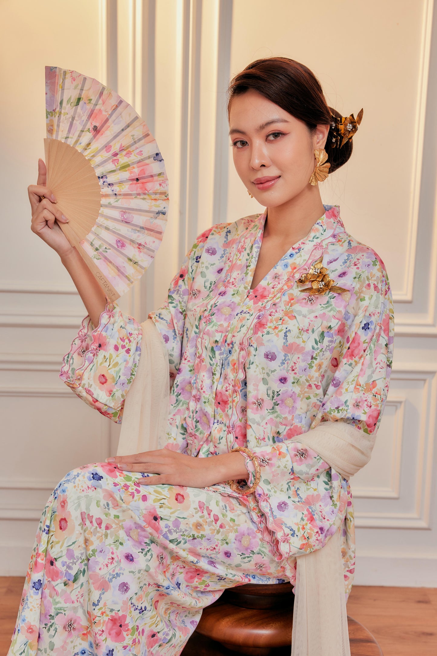 Flower Field - Indah Embroidery Kebaya with Matching Fan