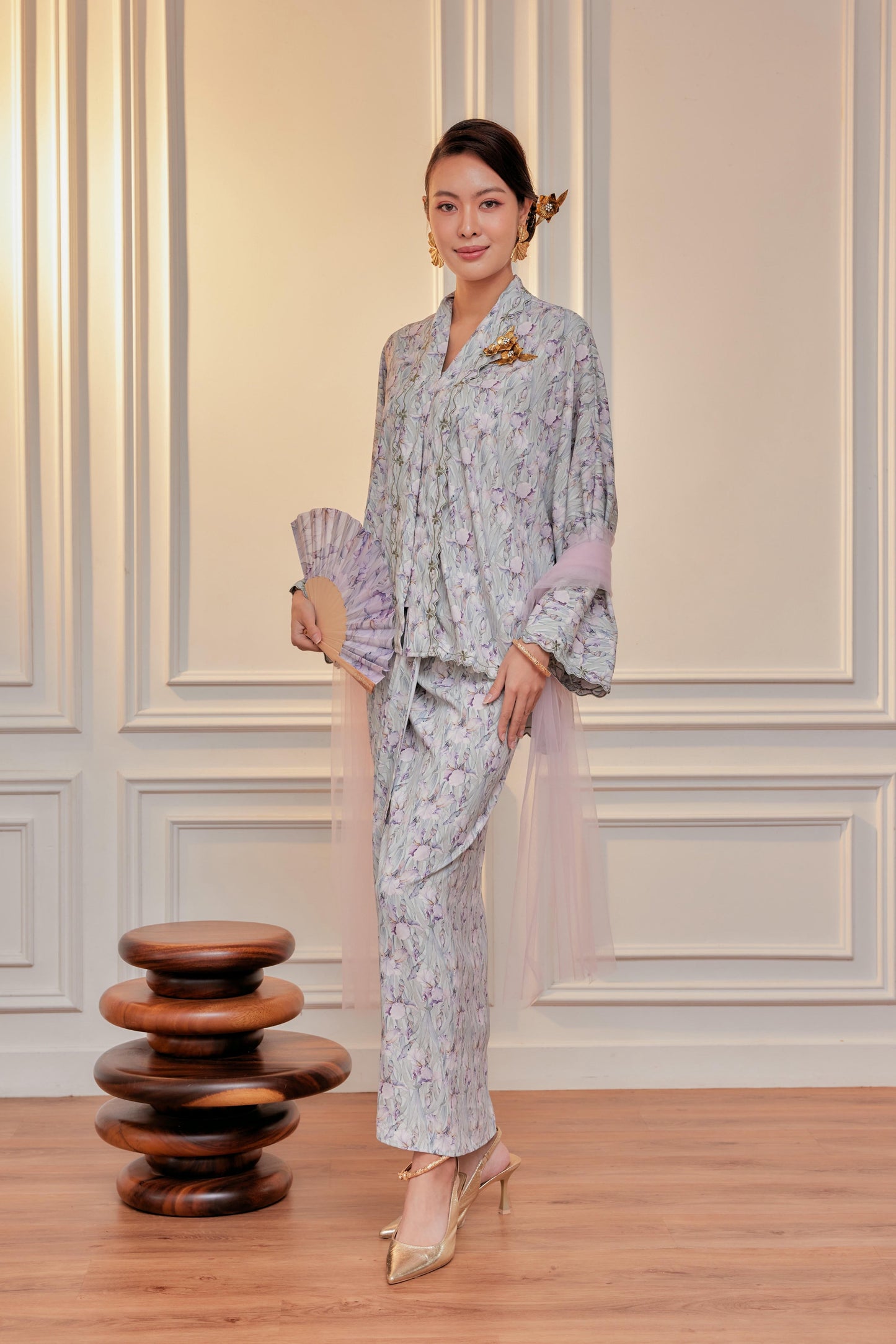 Iris Bloom - Indah Embroidery Kebaya with Matching Fan