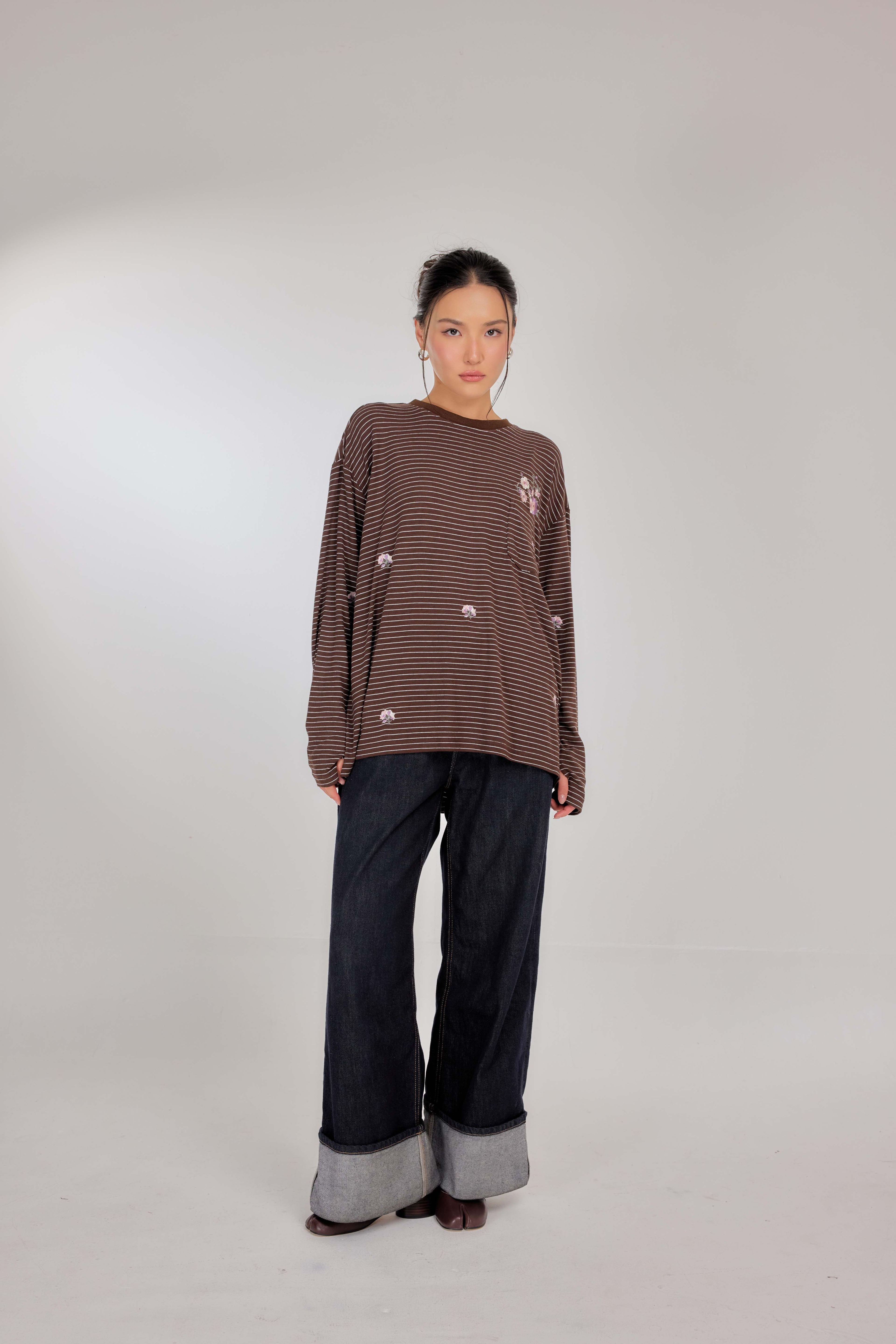 Embroidered Jardin Marinière Striped Two-Piece - Tiramisu
