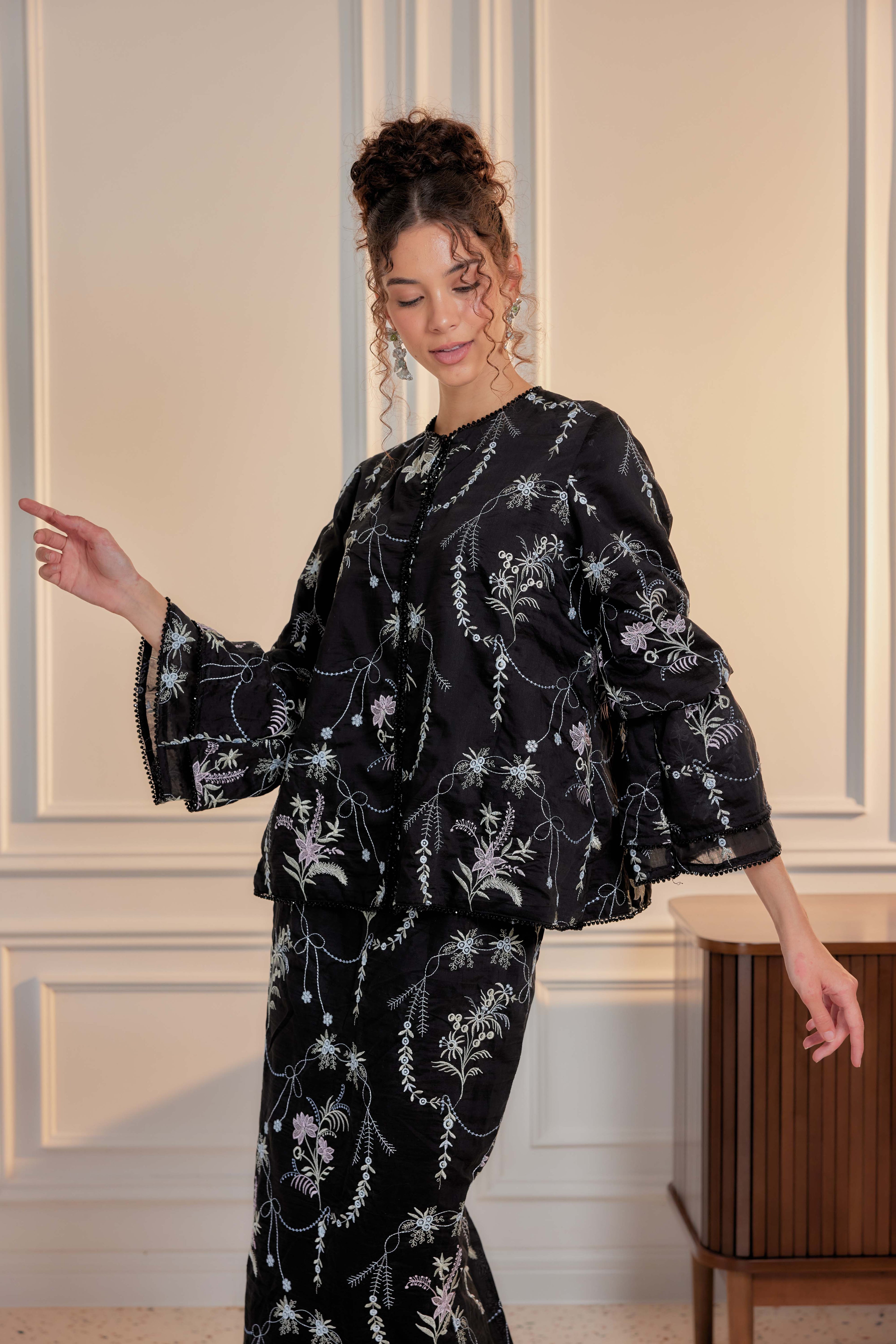 Hitam Manis - Puspa Embroidered Kurung Beaded Edition (Fully Lined)