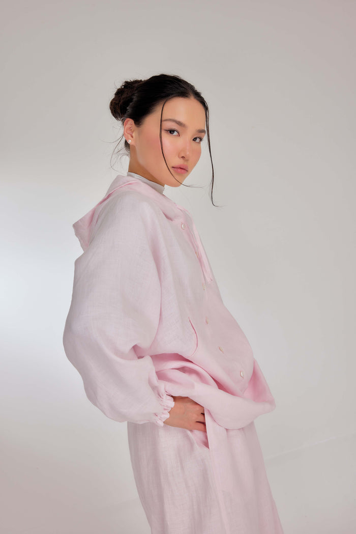 01 - Sweet Pea - Pure Hemp Linen Button-Up Hooded Jacket