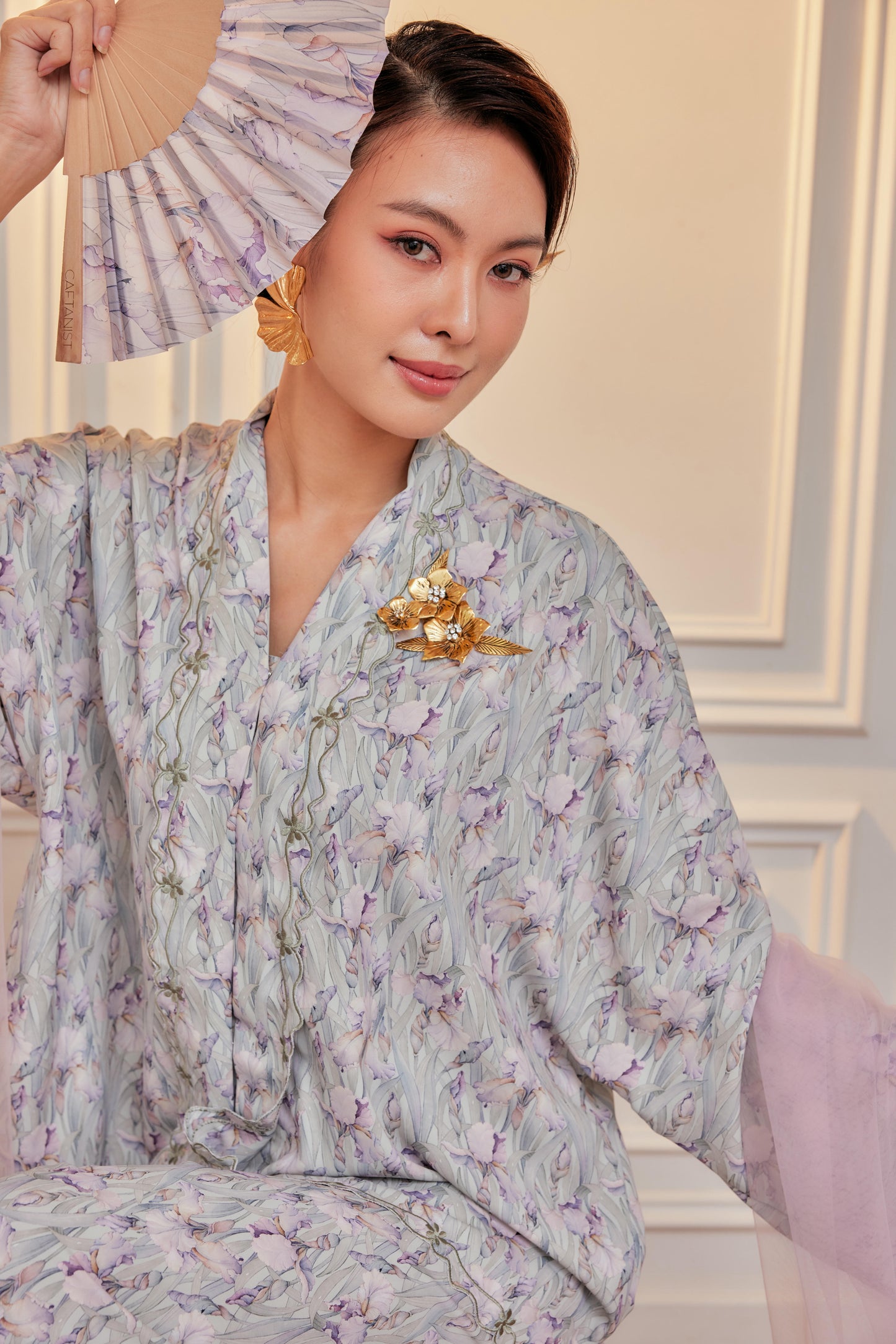 Iris Bloom - Indah Embroidery Kebaya with Matching Fan