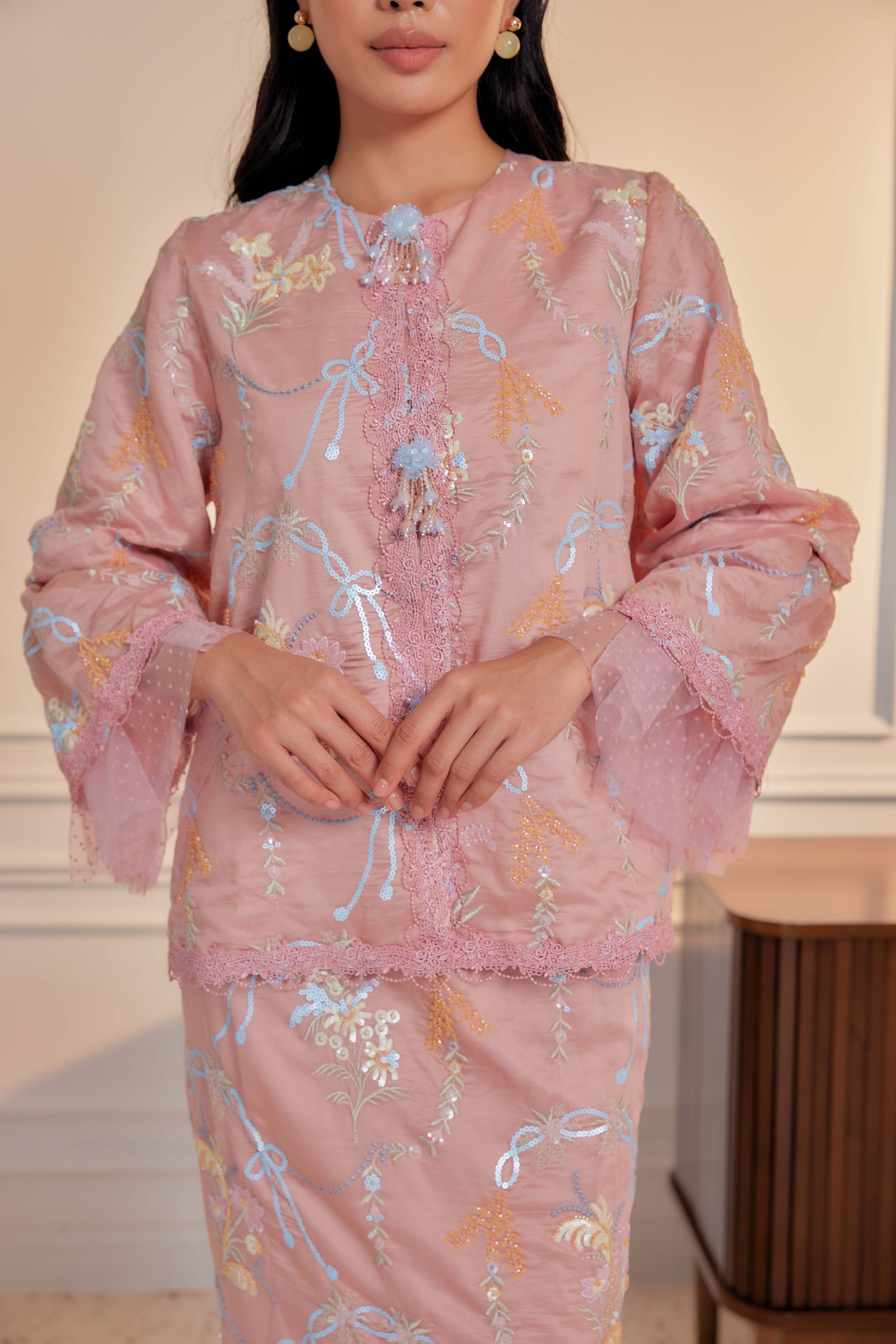 Terakota - Marni Beaded Embellished Kurung with Set of 3 Brooch (Fully Lined)