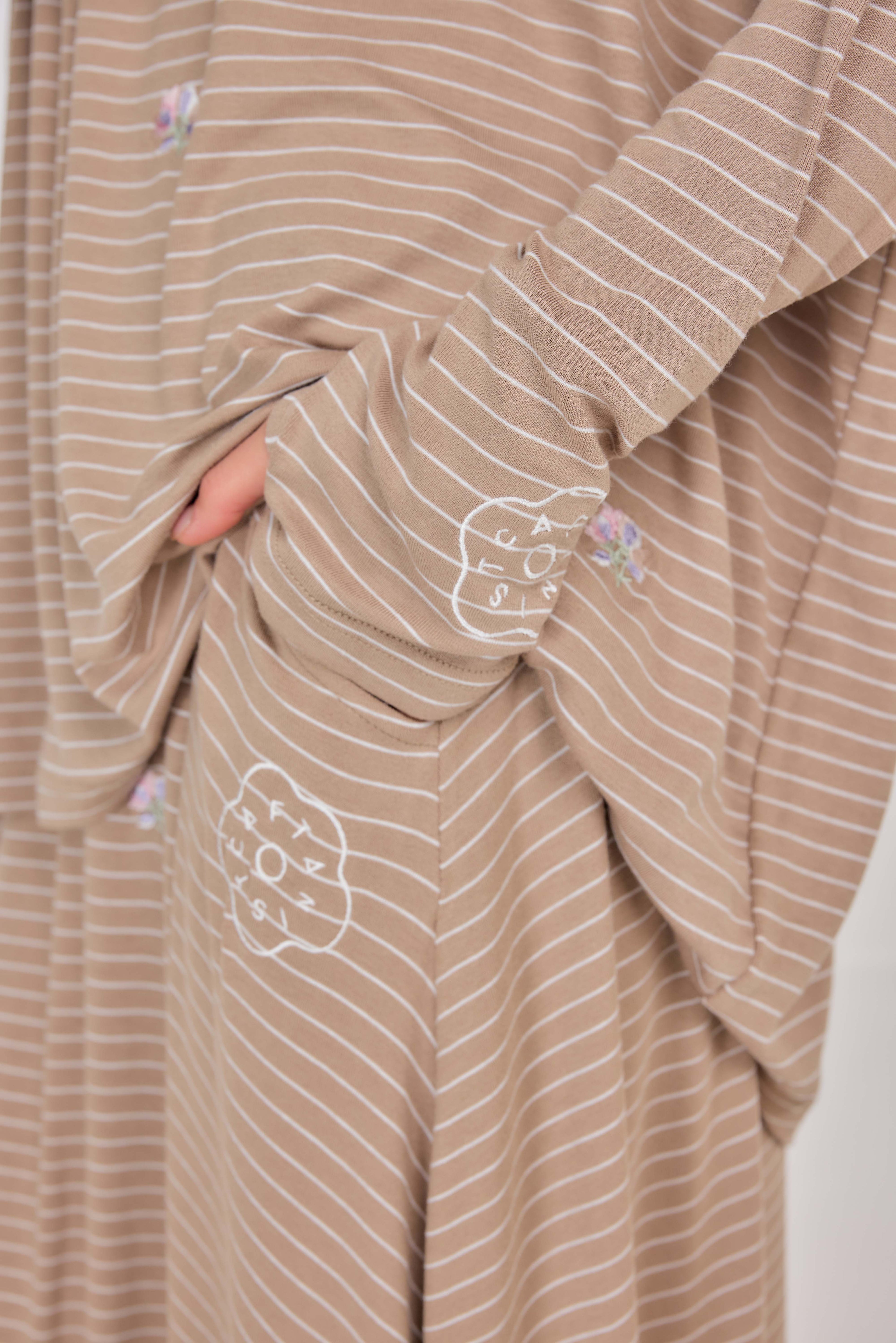 Embroidered Jardin Marinière Striped Two-Piece - Toffee Taupe