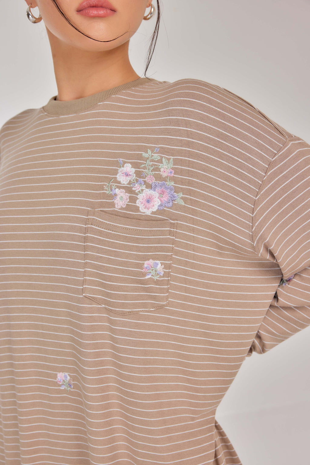Embroidered Jardin Marinière Striped Two-Piece - Toffee Taupe