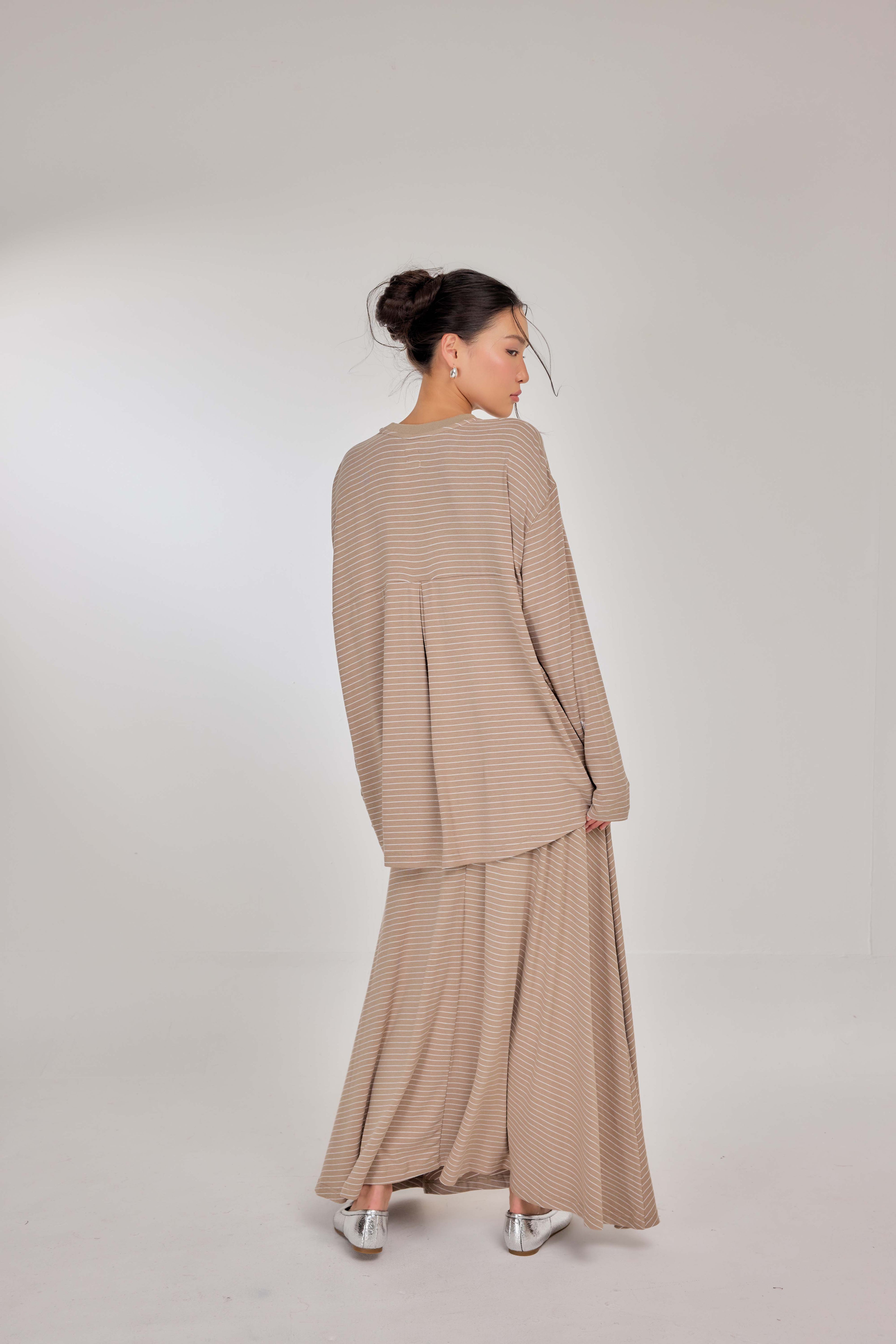 Embroidered Jardin Marinière Striped Two-Piece - Toffee Taupe