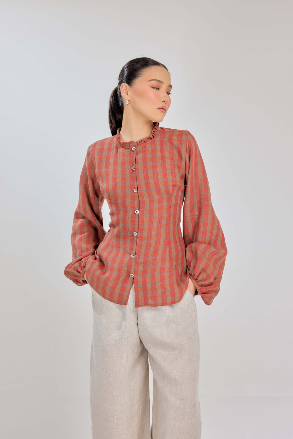 01 - Saffron - Grand Tralala Pure Linen Shirt With Mother Of Pearl Buttons