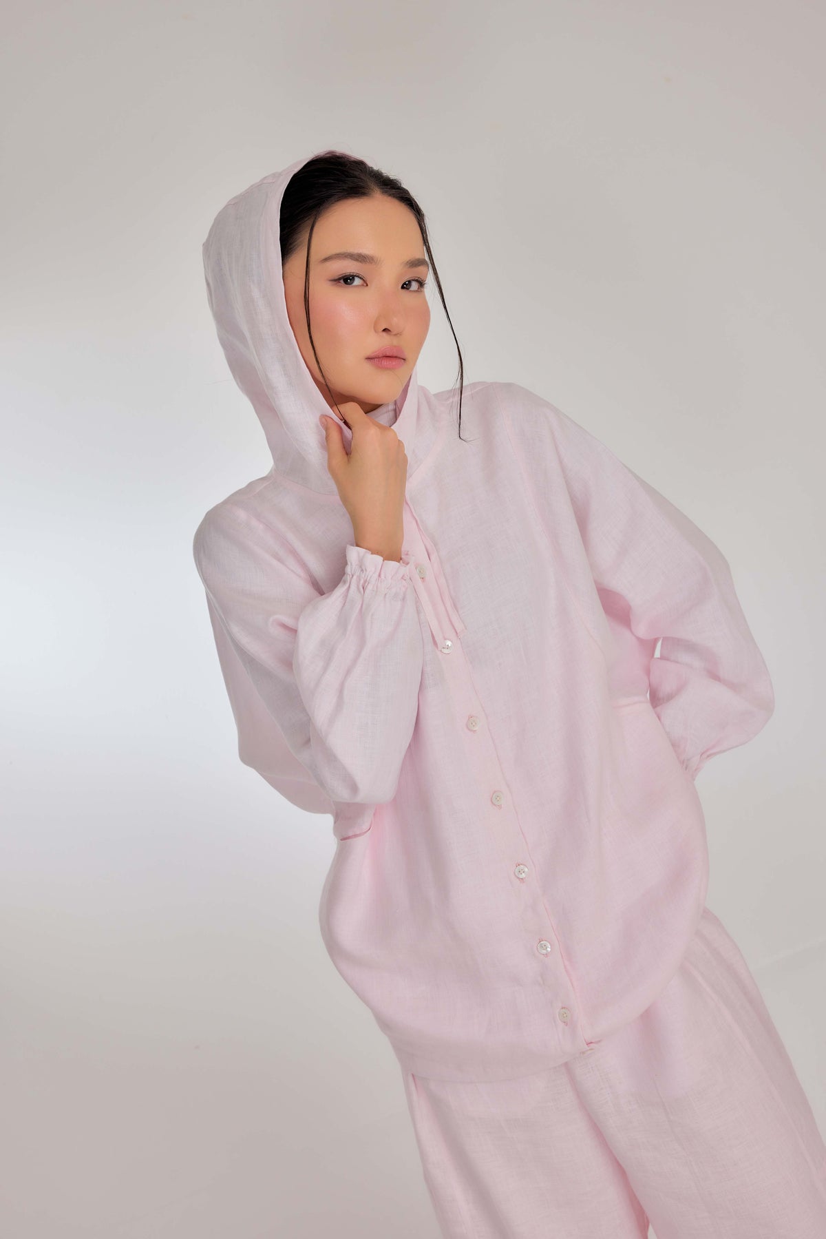 01 - Sweet Pea - Pure Hemp Linen Button-Up Hooded Jacket