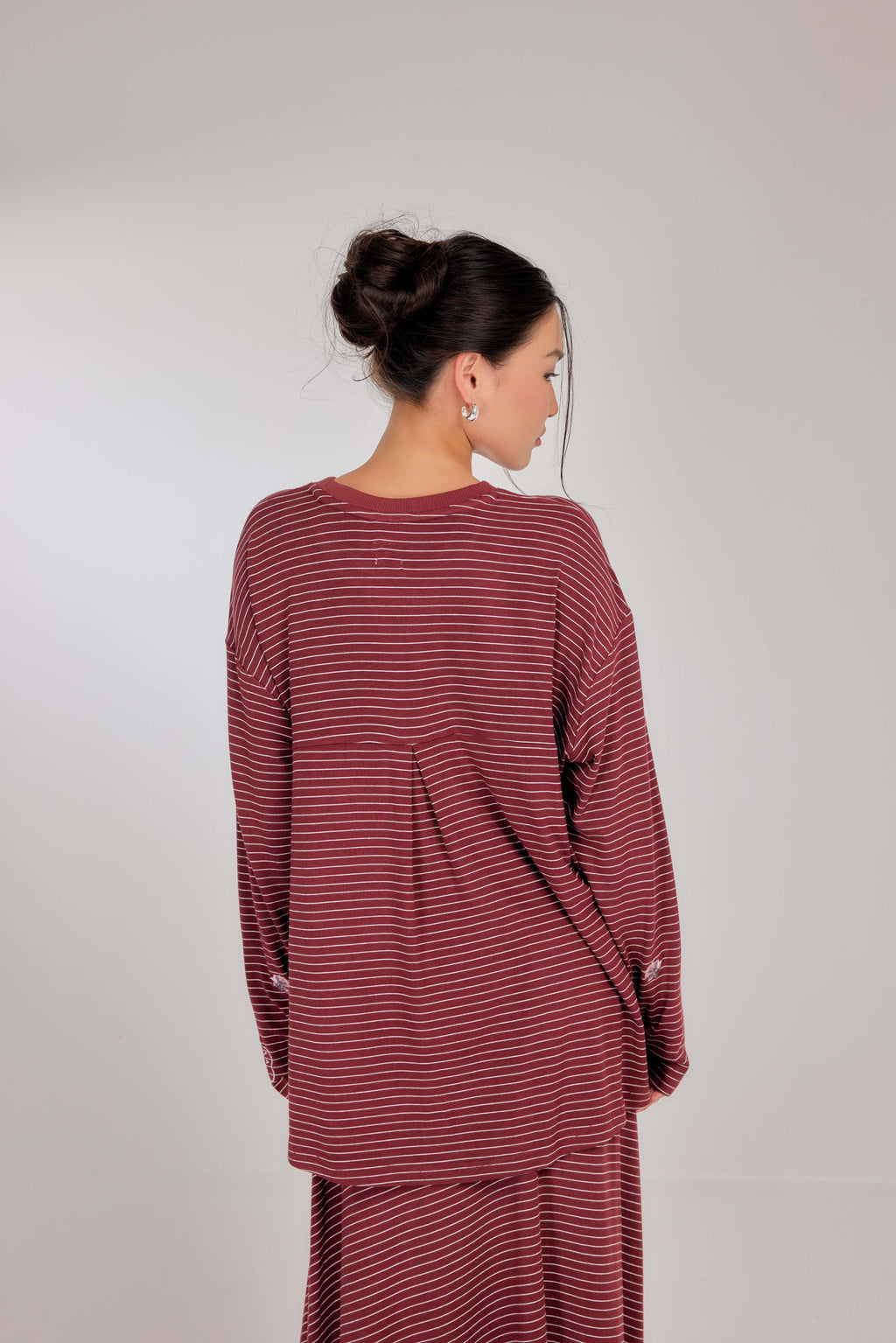 Embroidered Jardin Marinière Striped Two-Piece - Burgundy
