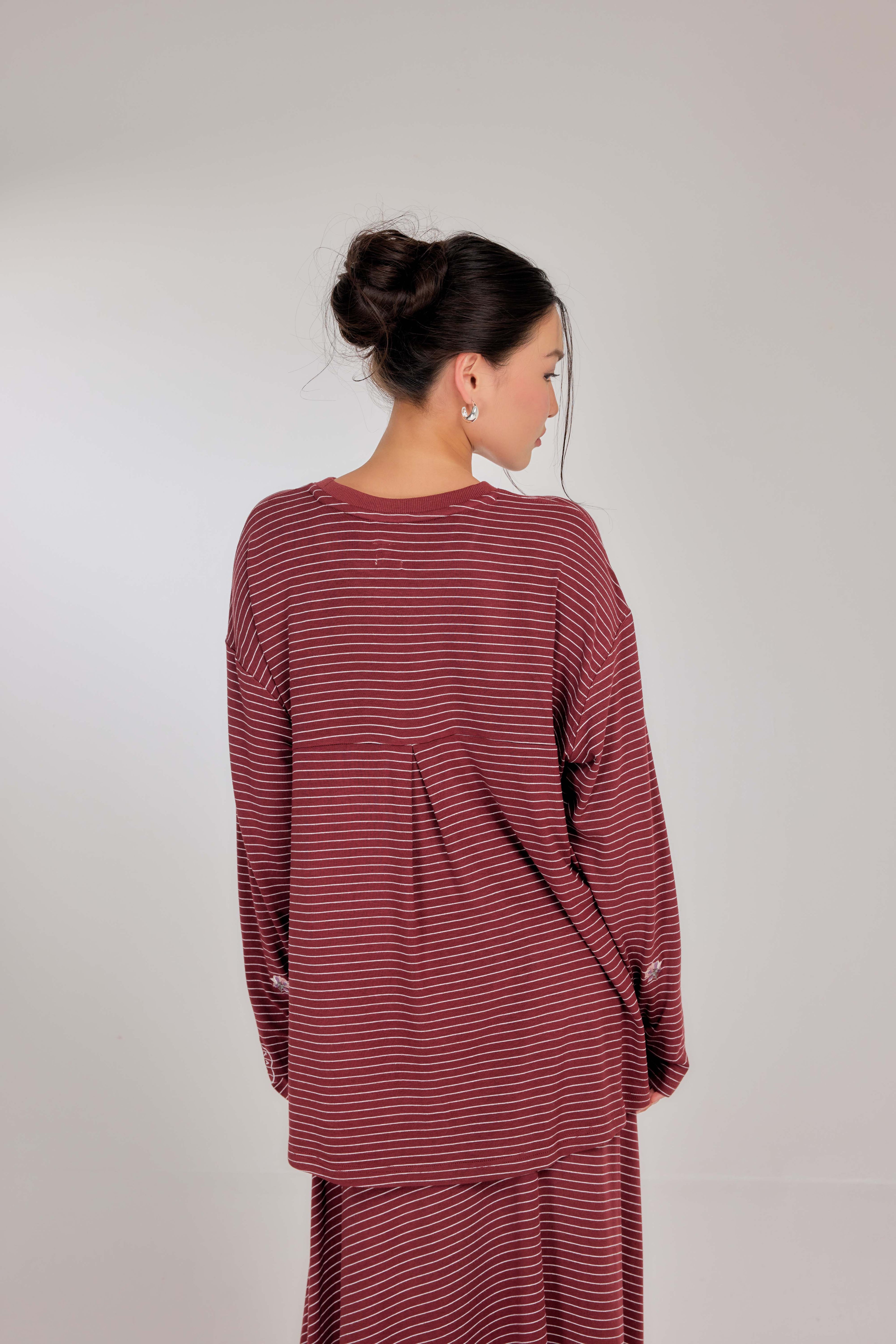 Embroidered Jardin Marinière Striped Two-Piece - Burgundy