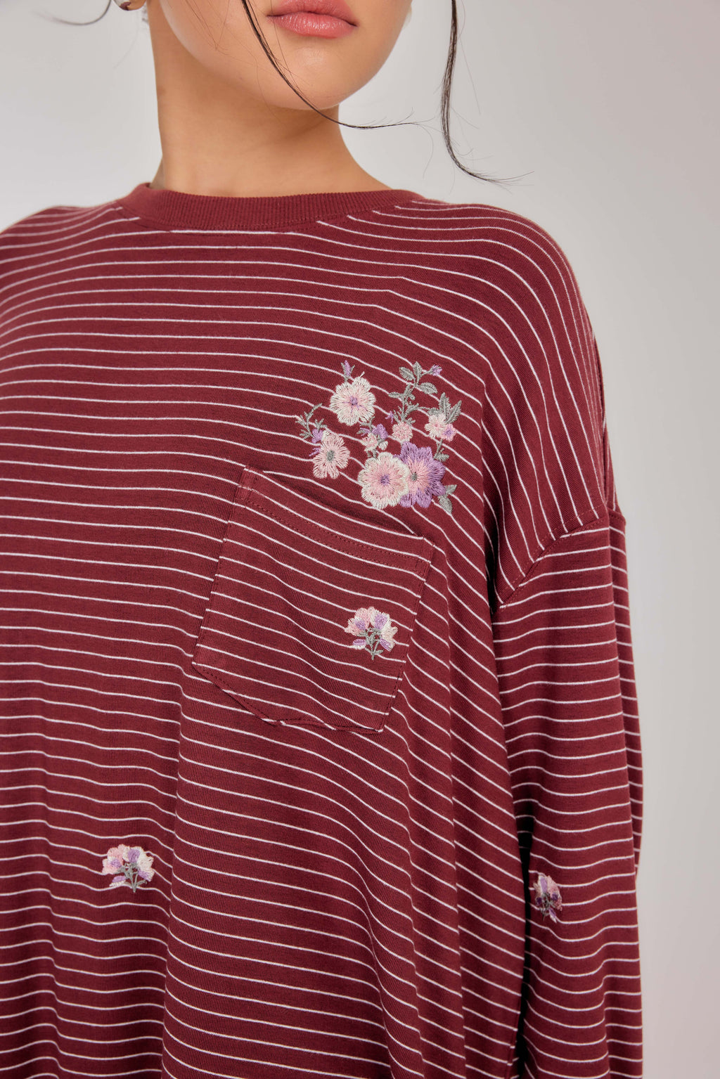Embroidered Jardin Marinière Striped Two-Piece - Burgundy