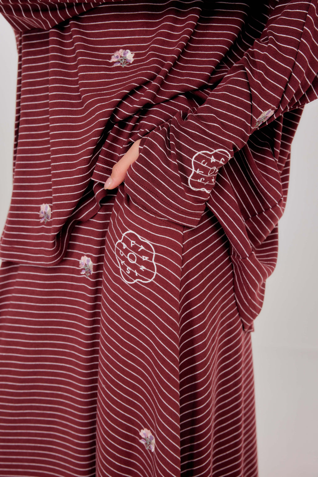 Embroidered Jardin Marinière Striped Two-Piece - Burgundy