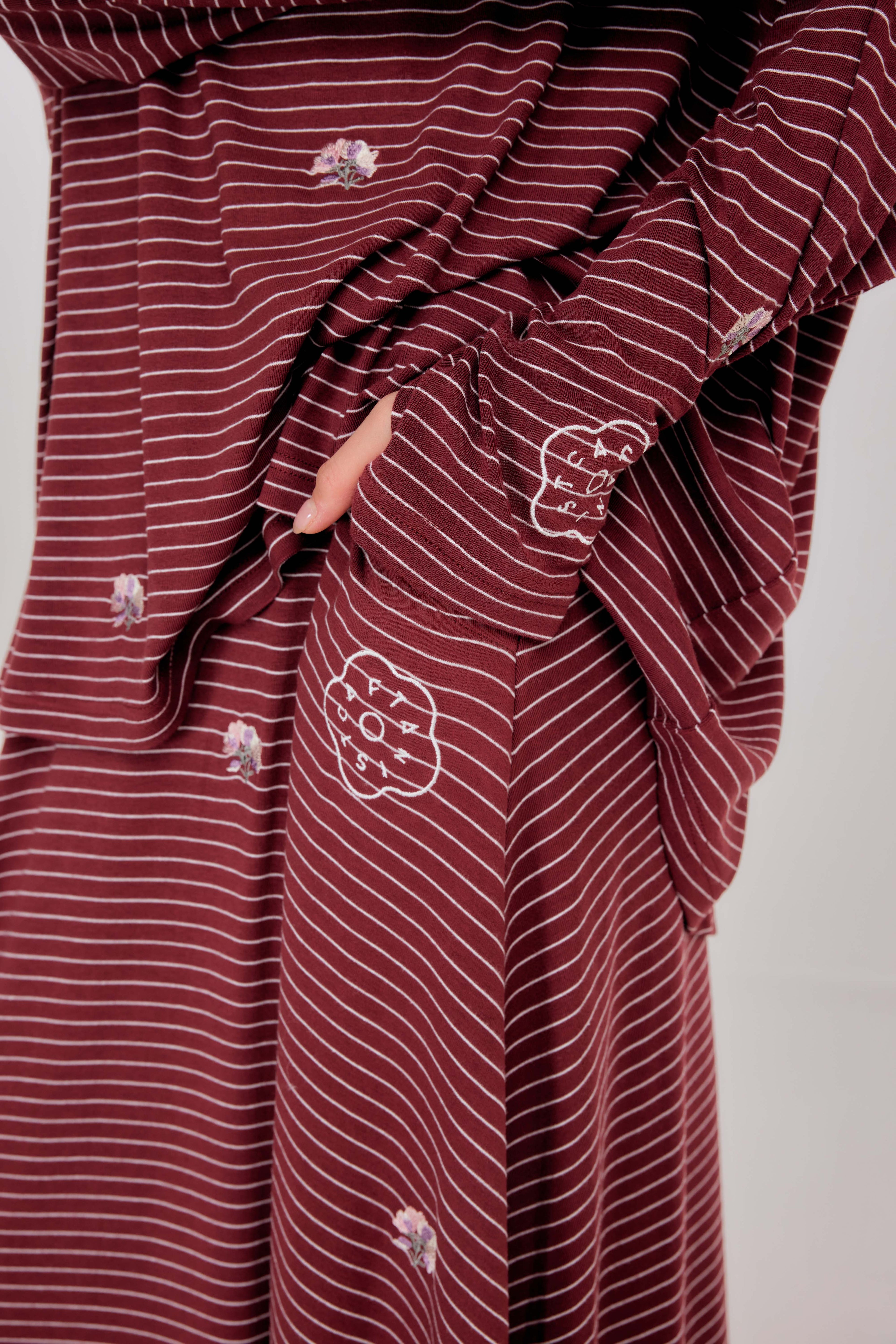 Embroidered Jardin Marinière Striped Two-Piece - Burgundy